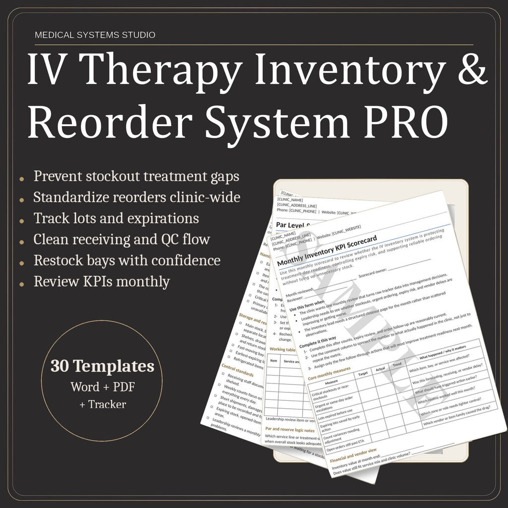 IV Therapy Inventory & Reorder System PRO | Supply Tracker, Reorder Point, Vendor, Expiration Logs
