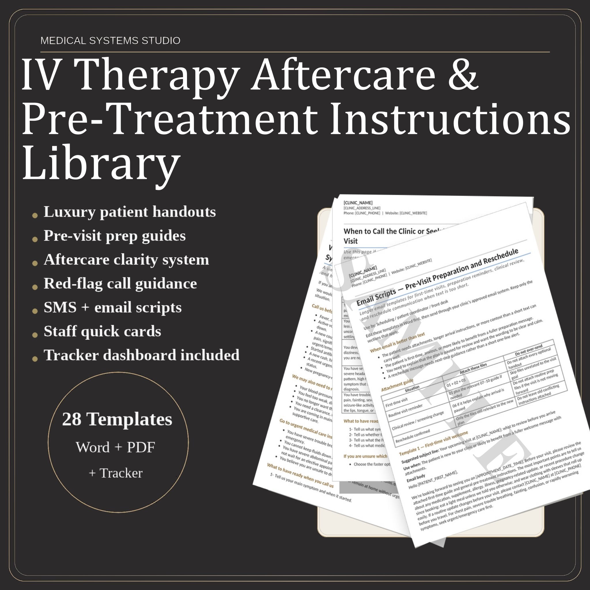 IV Therapy Aftercare & Pre-Treatment Instructions Library | Patient Handouts, Quick Cards, Scripts (Word/PDF/Excel)