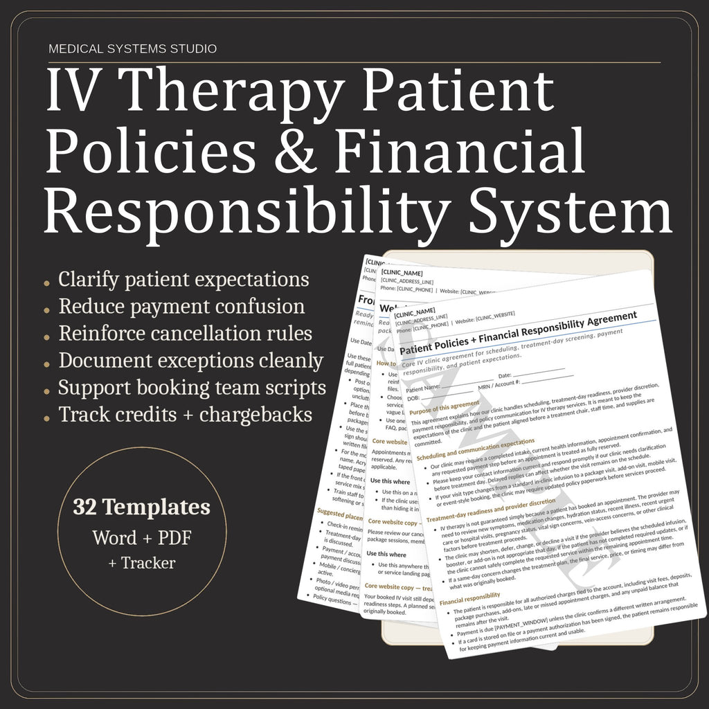 IV Therapy Patient Policies & Financial Responsibility System | Payment Policies, Cancellations (Word/PDF/Tracker)