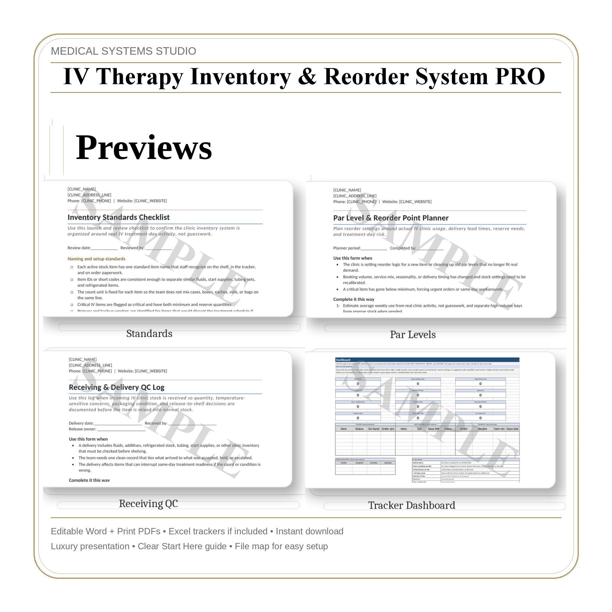 IV Therapy Inventory & Reorder System PRO | Supply Tracker, Reorder Point, Vendor, Expiration Logs