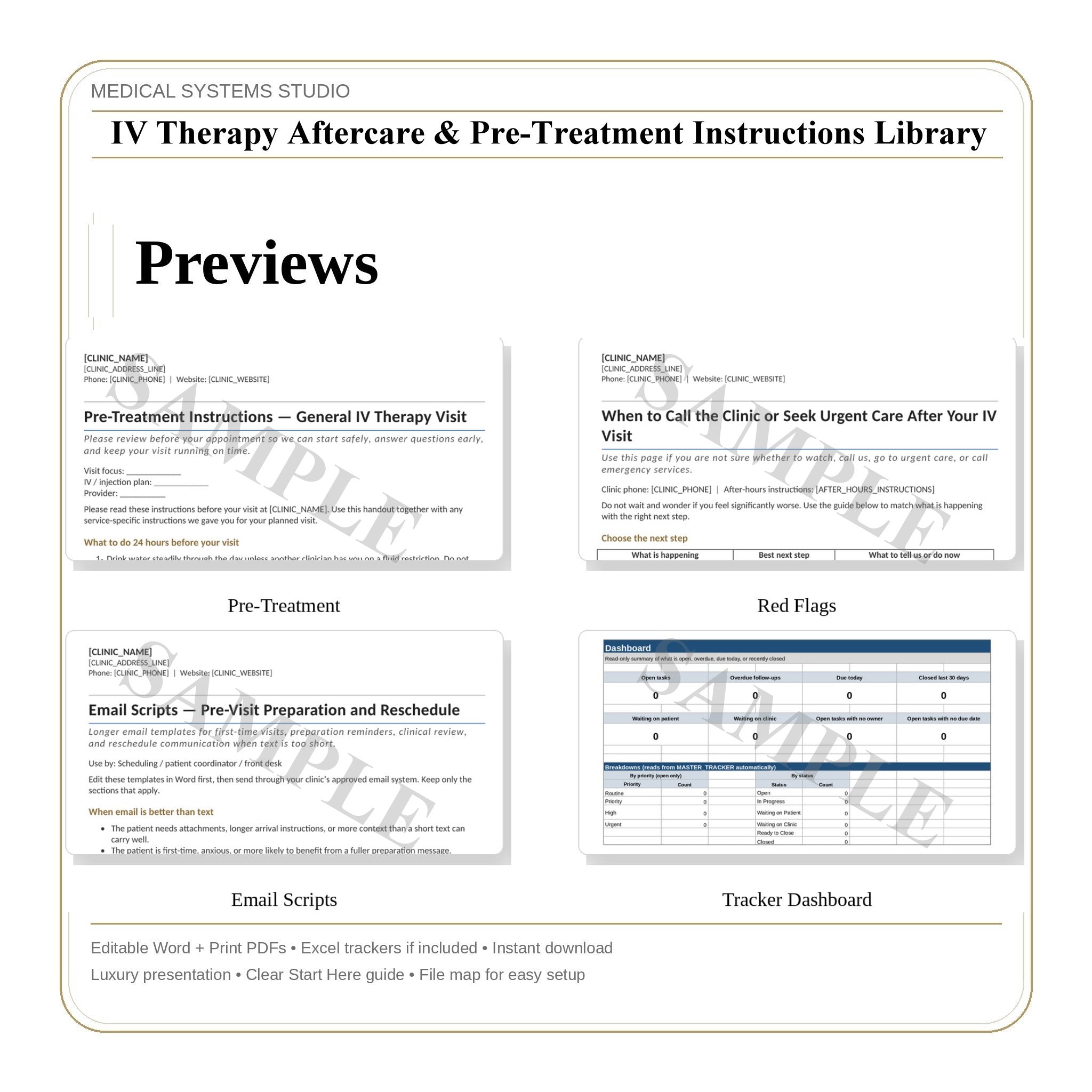 IV Therapy Aftercare & Pre-Treatment Instructions Library | Patient Handouts, Quick Cards, Scripts (Word/PDF/Excel)