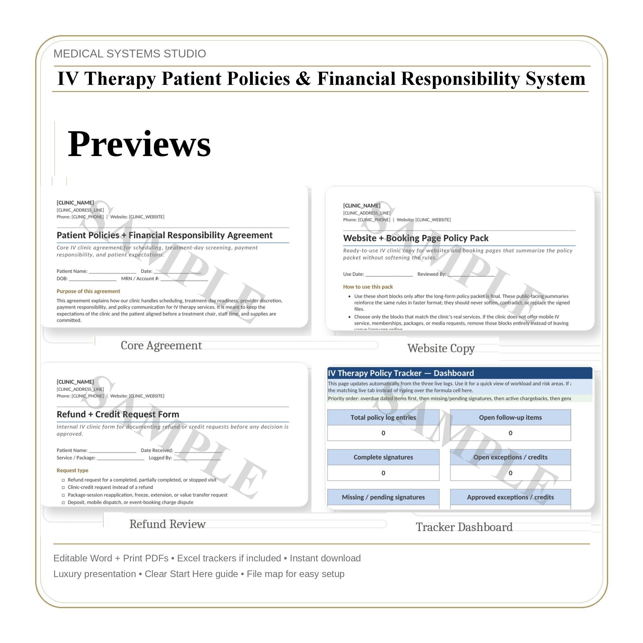 IV Therapy Patient Policies & Financial Responsibility System | Payment Policies, Cancellations (Word/PDF/Tracker)