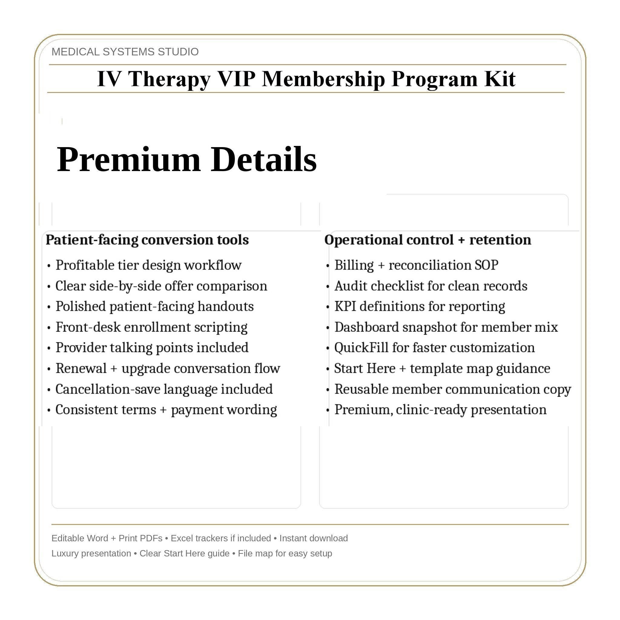 IV Therapy VIP Membership Program Kit | Tiered Subscription, Terms, Enrollment, Pricing (Word/PDF/Excel)