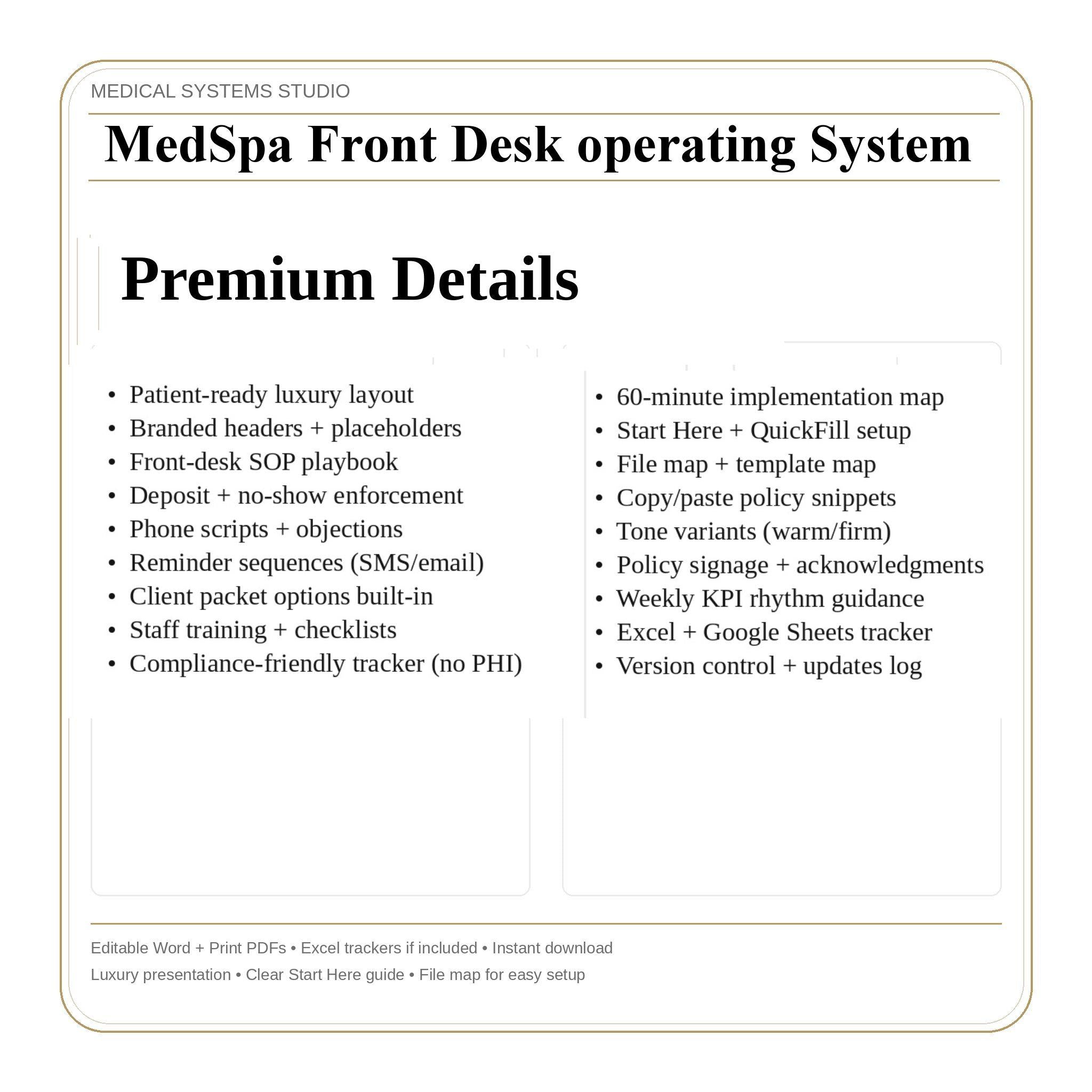 MedSpa Front Desk Operating System | SOP, Scripts, & Excel Trackers (Digital Download)