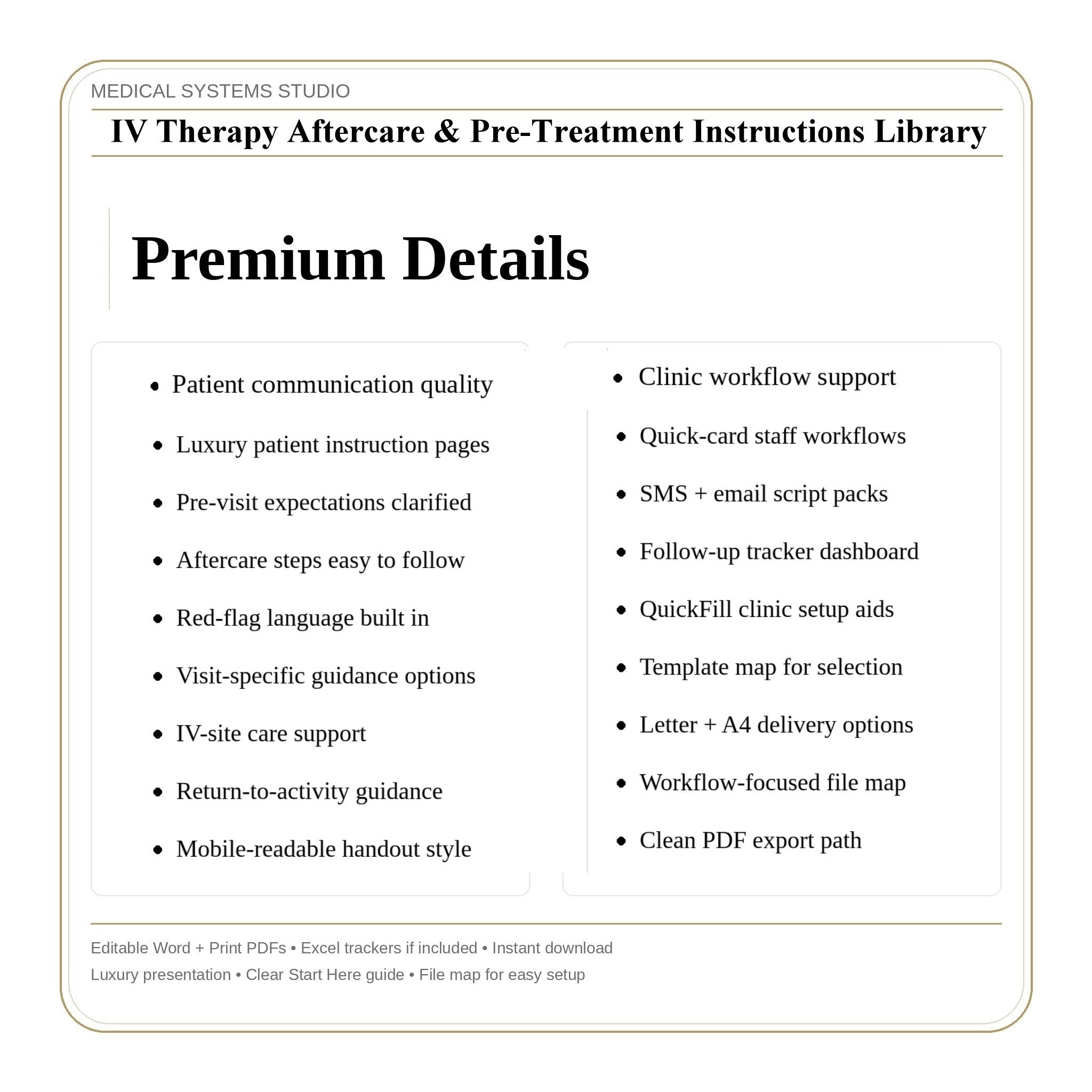 IV Therapy Aftercare & Pre-Treatment Instructions Library | Patient Handouts, Quick Cards, Scripts (Word/PDF/Excel)