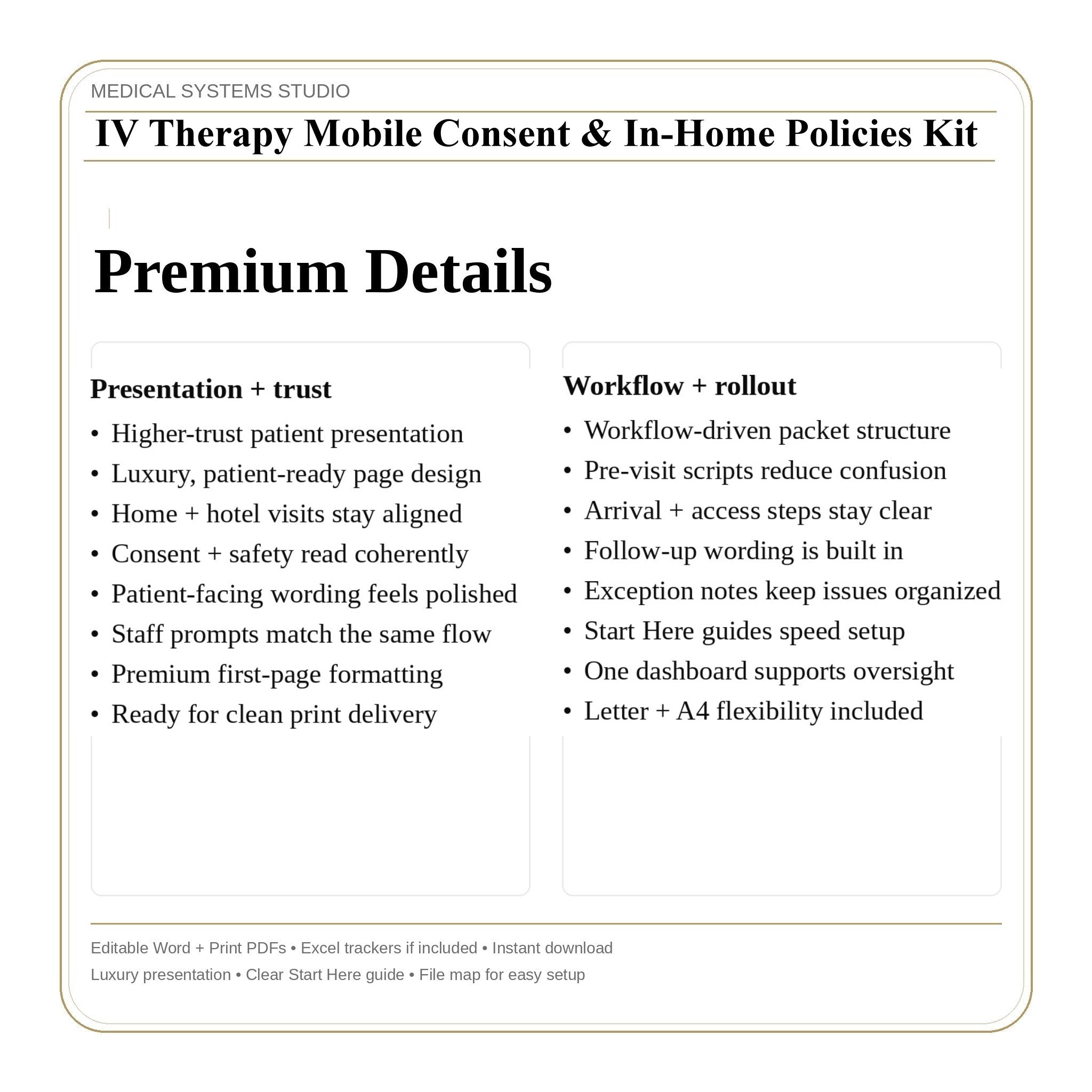 IV Therapy Mobile Consent & In-Home Policies Kit | Safety Checklist, Responsibilities, Scripts (Word/PDF/Tracker)