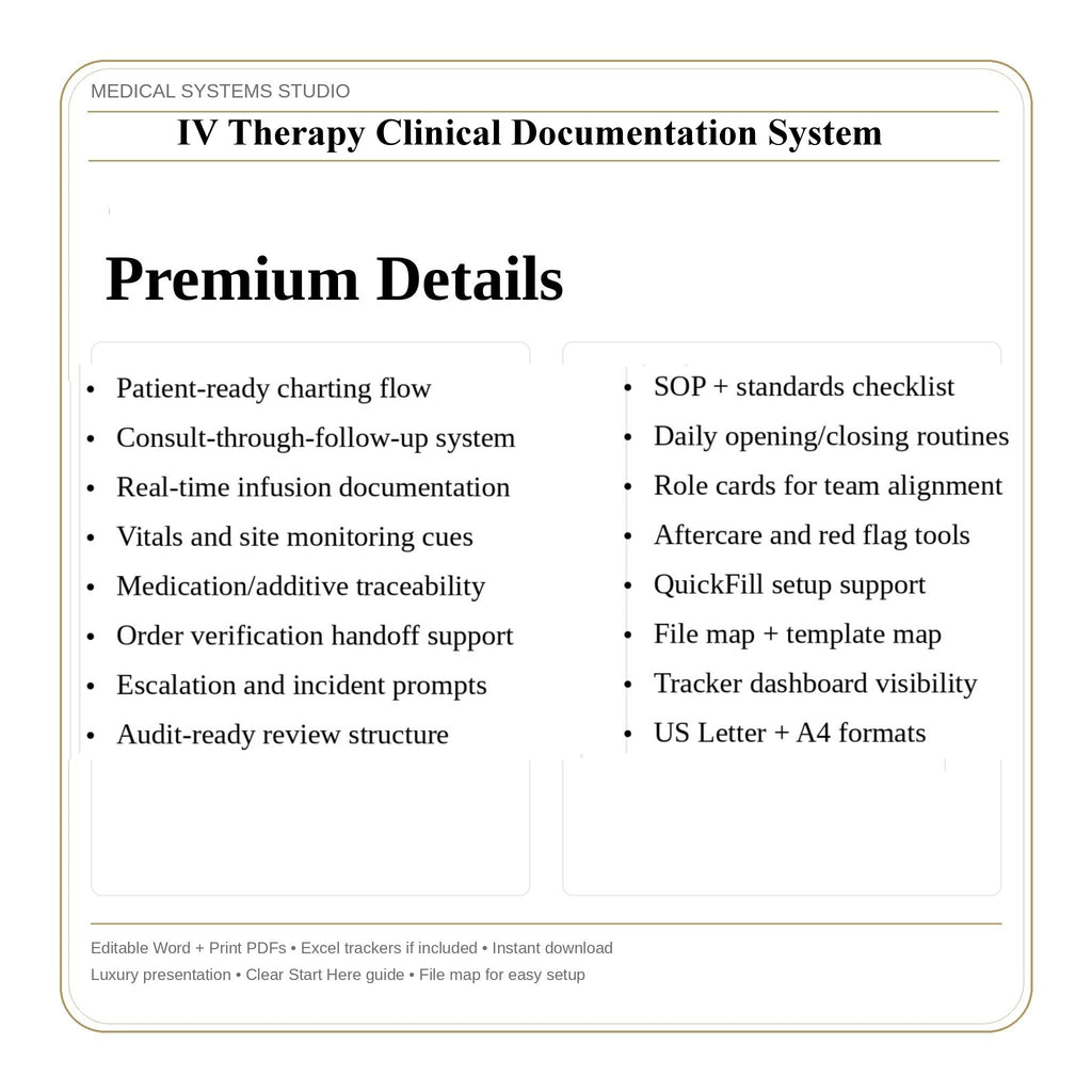 IV Therapy Clinical Documentation System | Infusion Sheet, Vitals Monitoring, Treatment Record (Word/PDF/Excel)