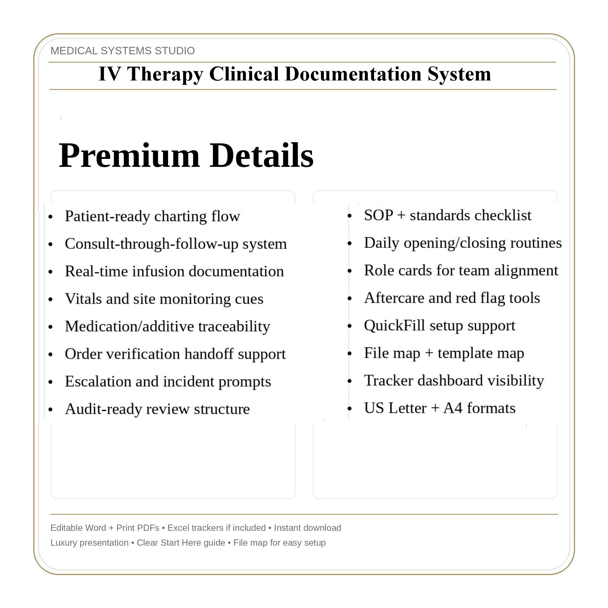 IV Therapy Clinical Documentation System | Infusion Sheet, Vitals Monitoring, Treatment Record (Word/PDF/Excel)