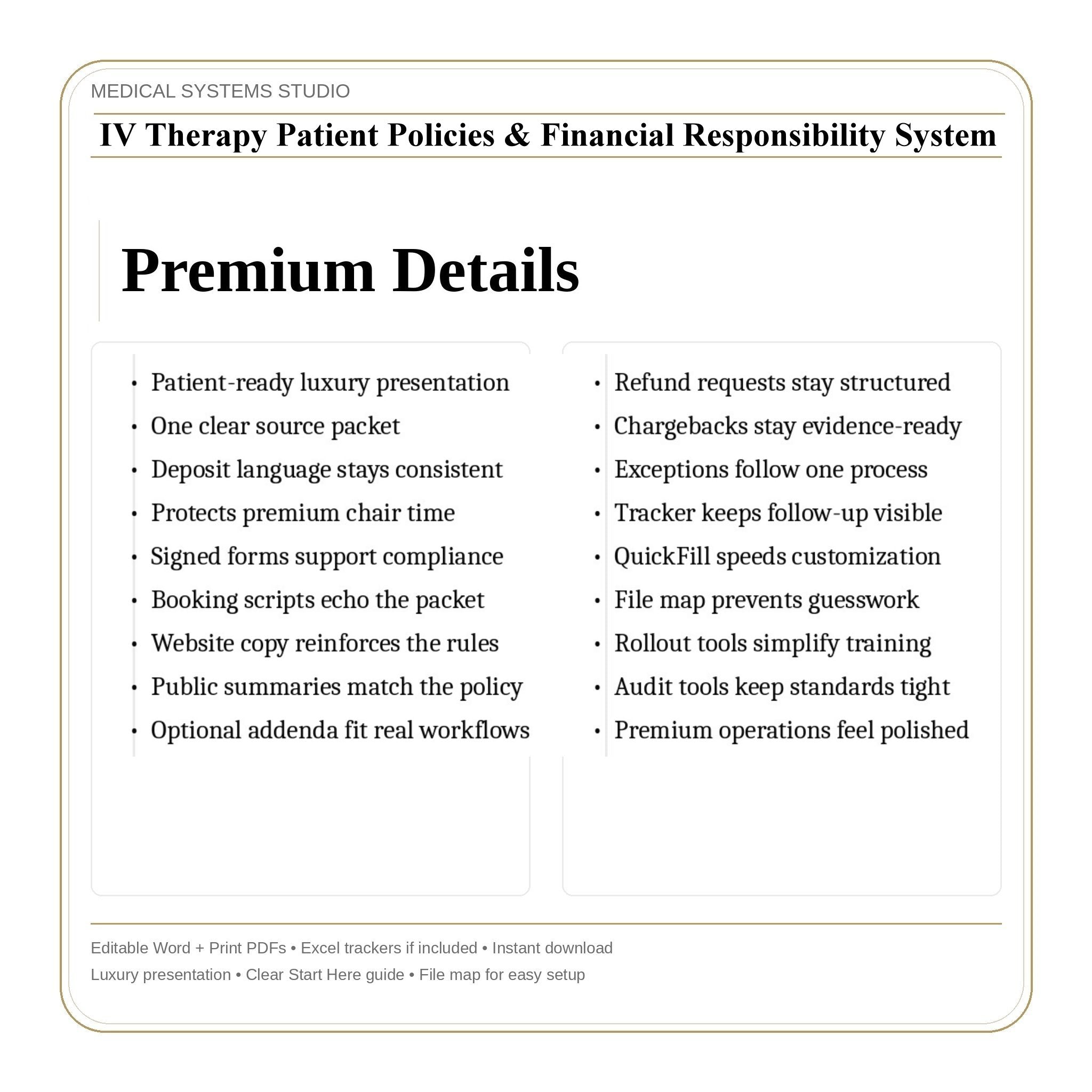 IV Therapy Patient Policies & Financial Responsibility System | Payment Policies, Cancellations (Word/PDF/Tracker)