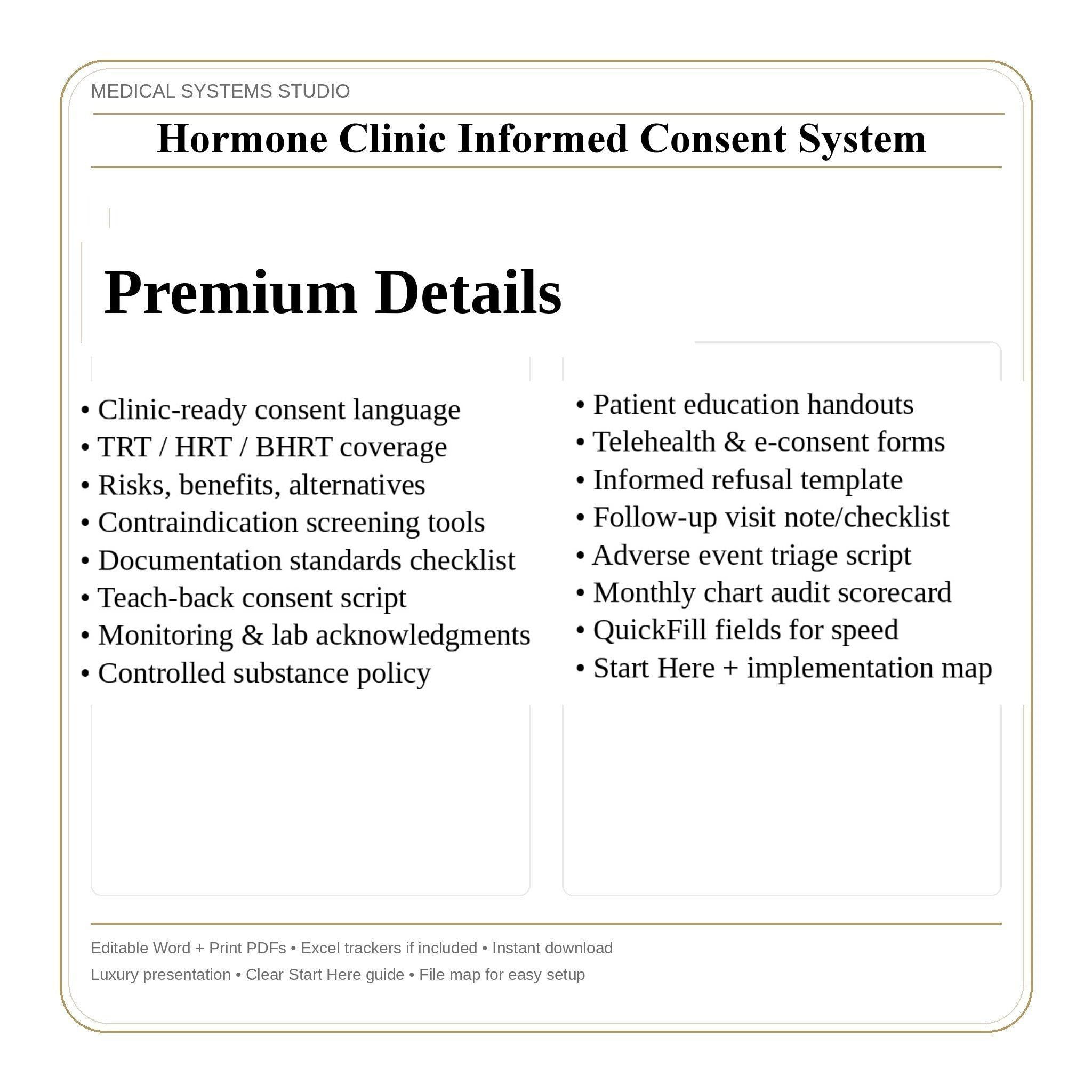 Hormone Clinic Informed Consent System | TRT, HRT, BHRT Forms. Word/PDF/Tracker (Digital Download)