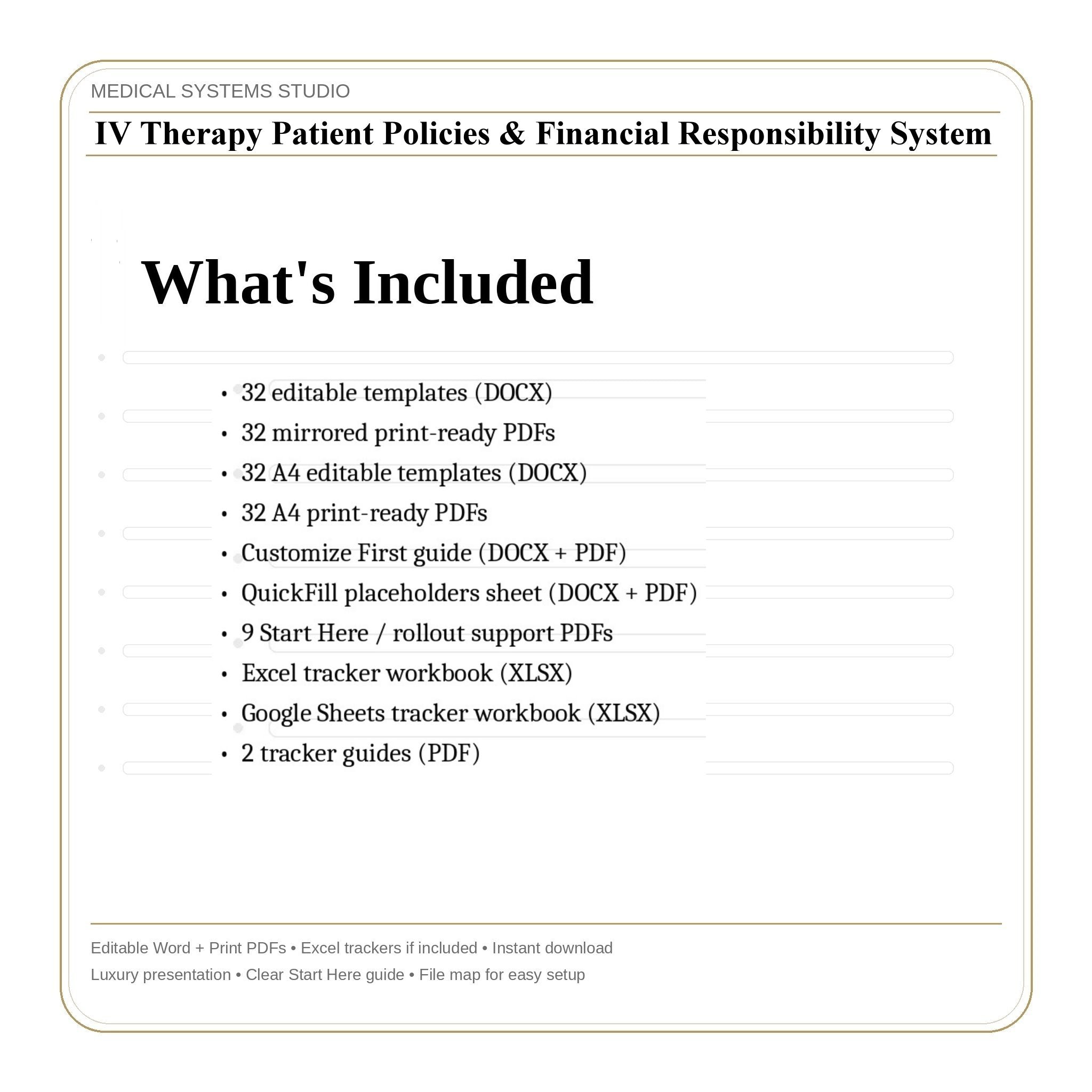 IV Therapy Patient Policies & Financial Responsibility System | Payment Policies, Cancellations (Word/PDF/Tracker)