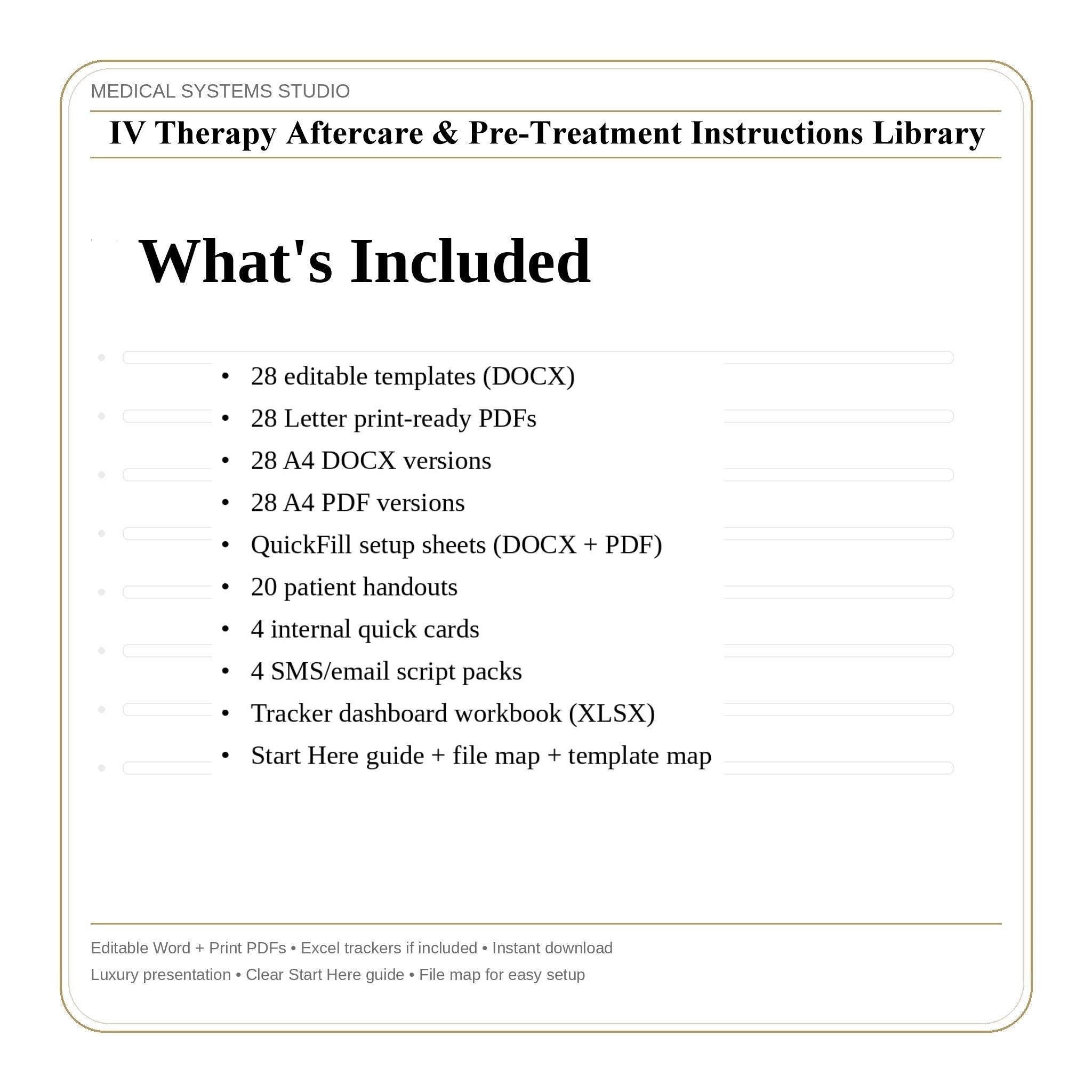 IV Therapy Aftercare & Pre-Treatment Instructions Library | Patient Handouts, Quick Cards, Scripts (Word/PDF/Excel)