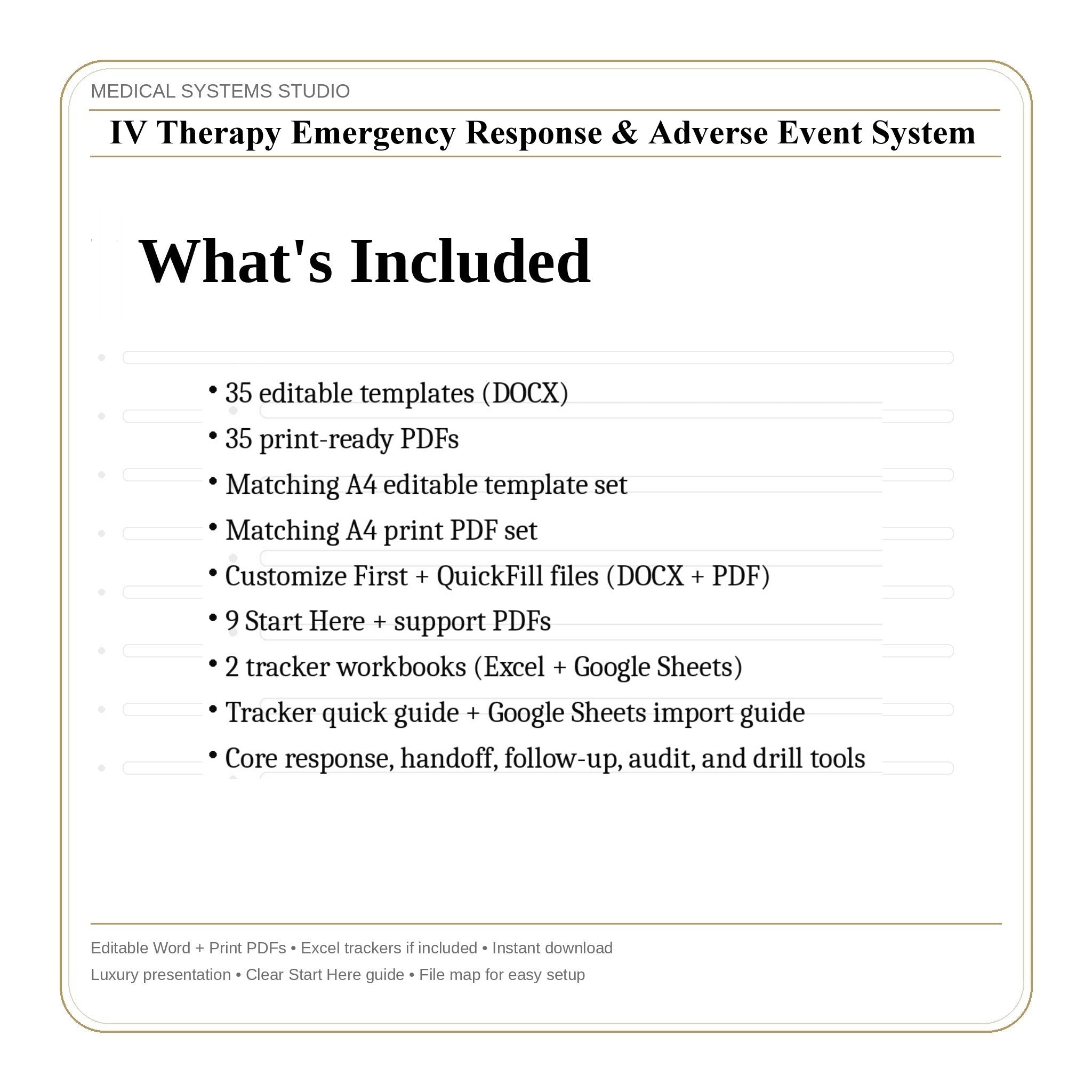 IV Therapy Emergency Response & Adverse Event System | Incident Report, 911 Handoff & Follow-Up Scripts (Word/PDF/Tracker)