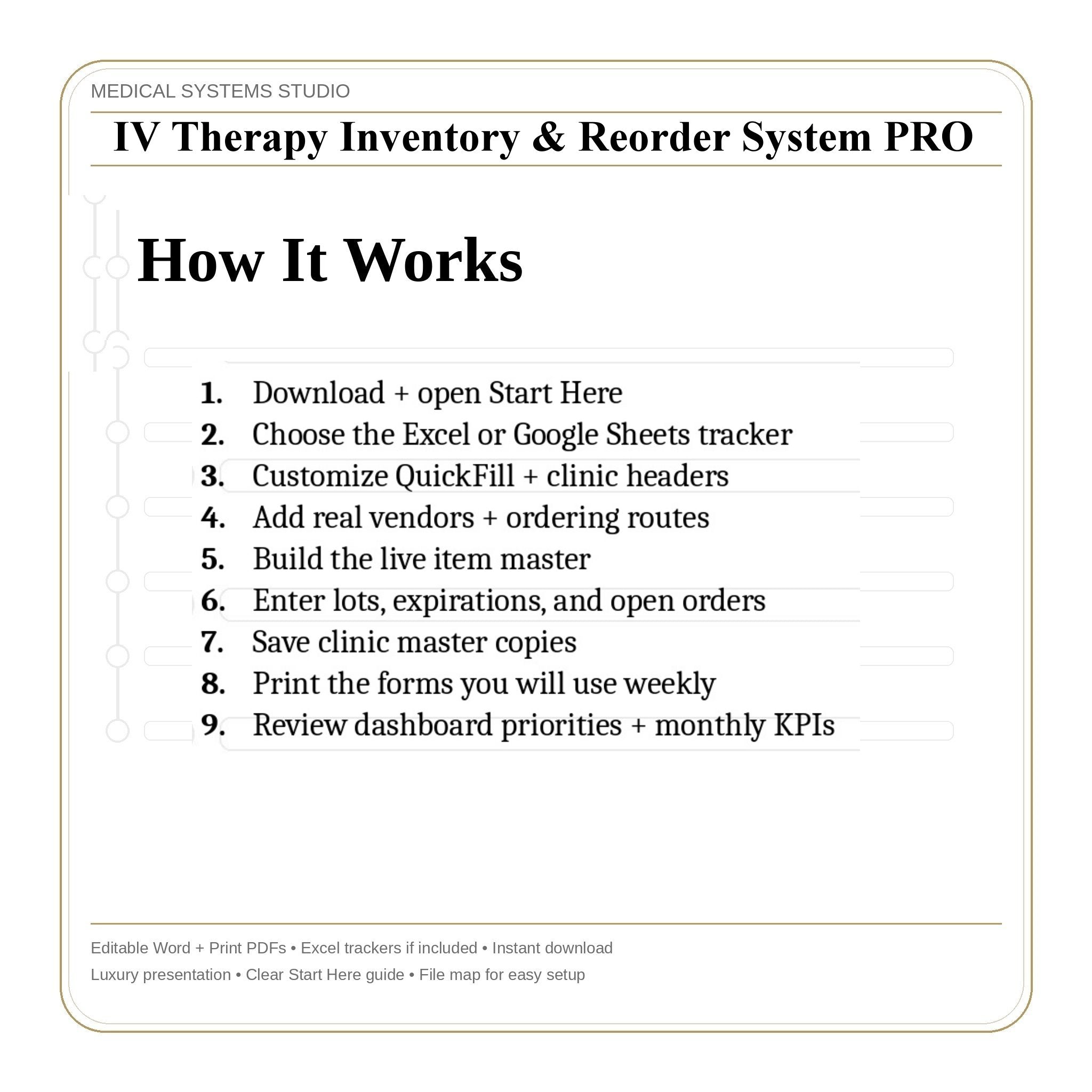 IV Therapy Inventory & Reorder System PRO | Supply Tracker, Reorder Point, Vendor, Expiration Logs