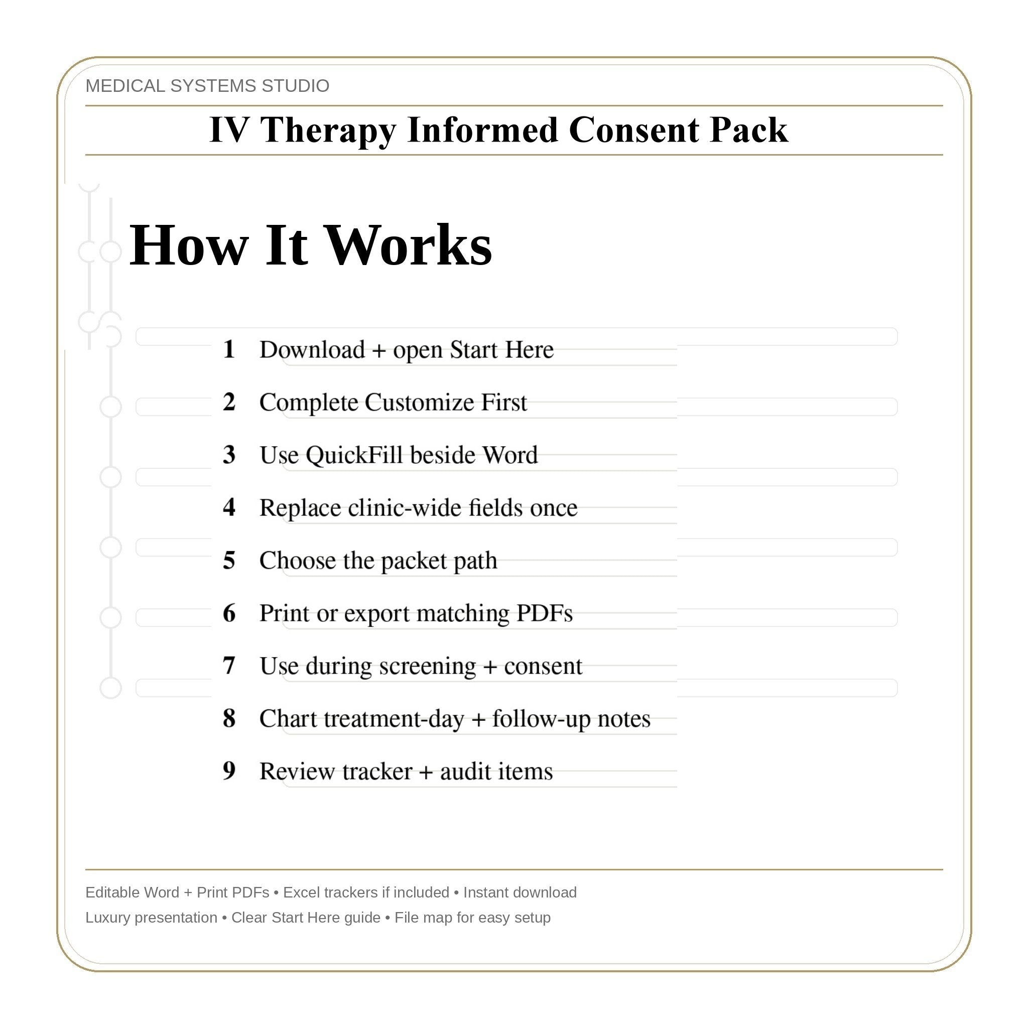IV Therapy Informed Consent Pack | Screening, Consent, Risks/Alternatives, Medical History (Word/PDF/Tracker)