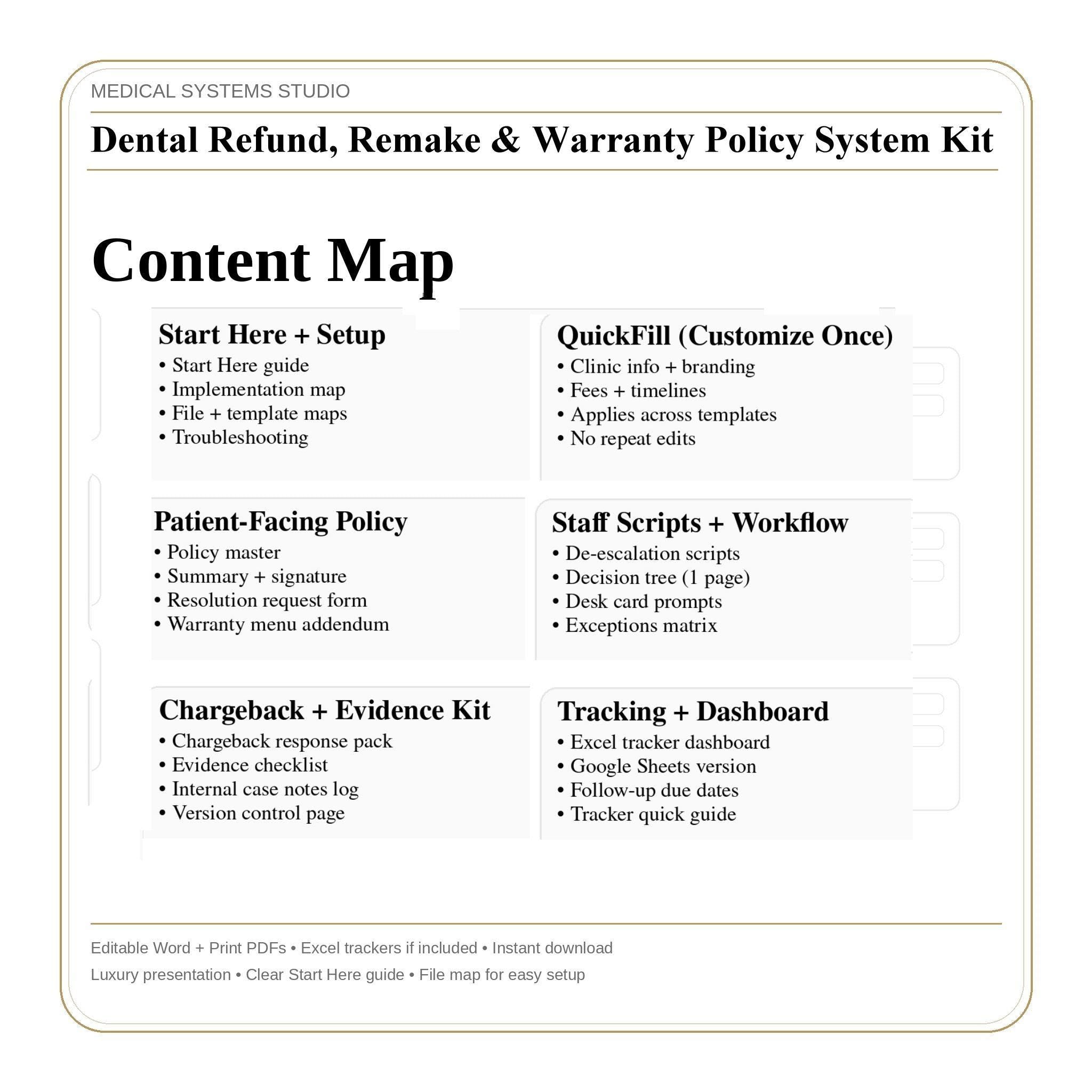 Dental Refund Policy System, Remake Warranty, Chargeback Scripts Word/PDF/Tracker (Digital Download)