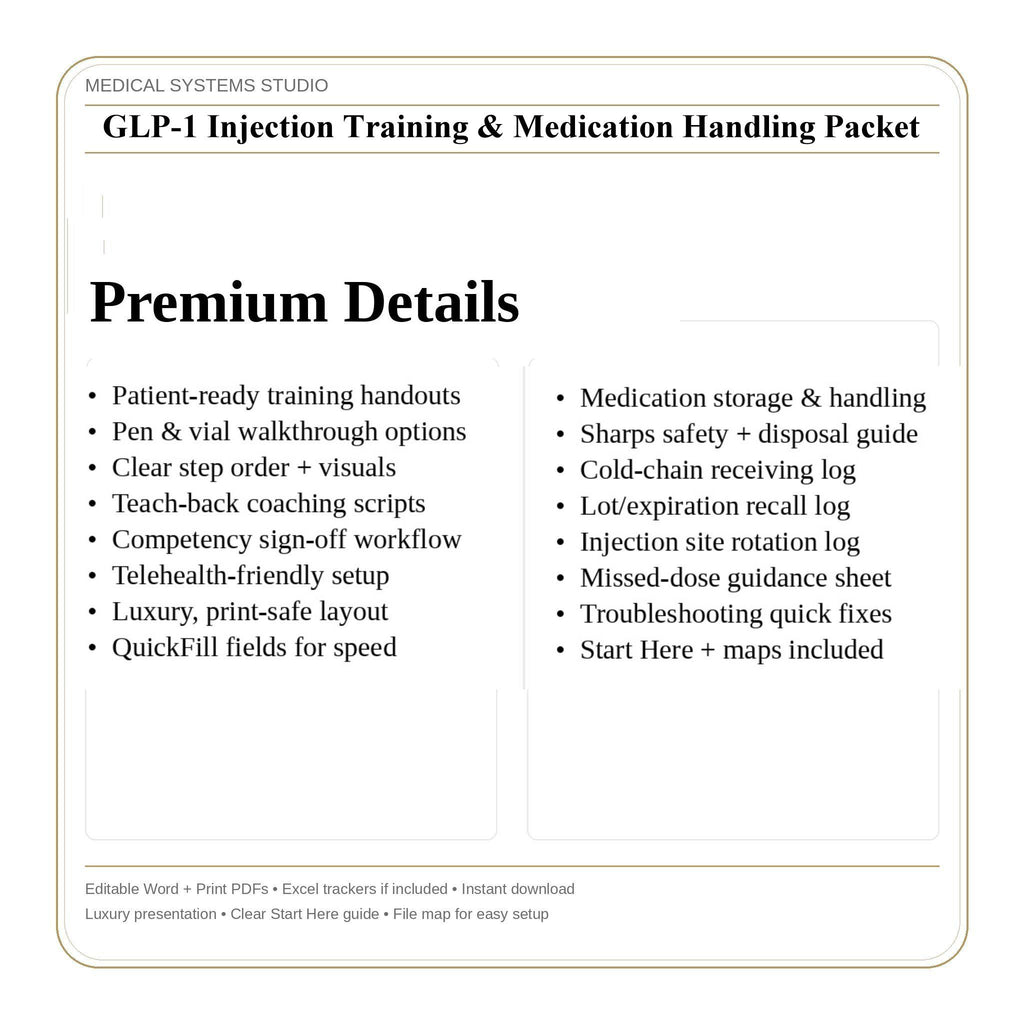 GLP-1 Injection Training & Medication Handling Packet | Semaglutide/Tirzepatide Patient Education (Digital Download)