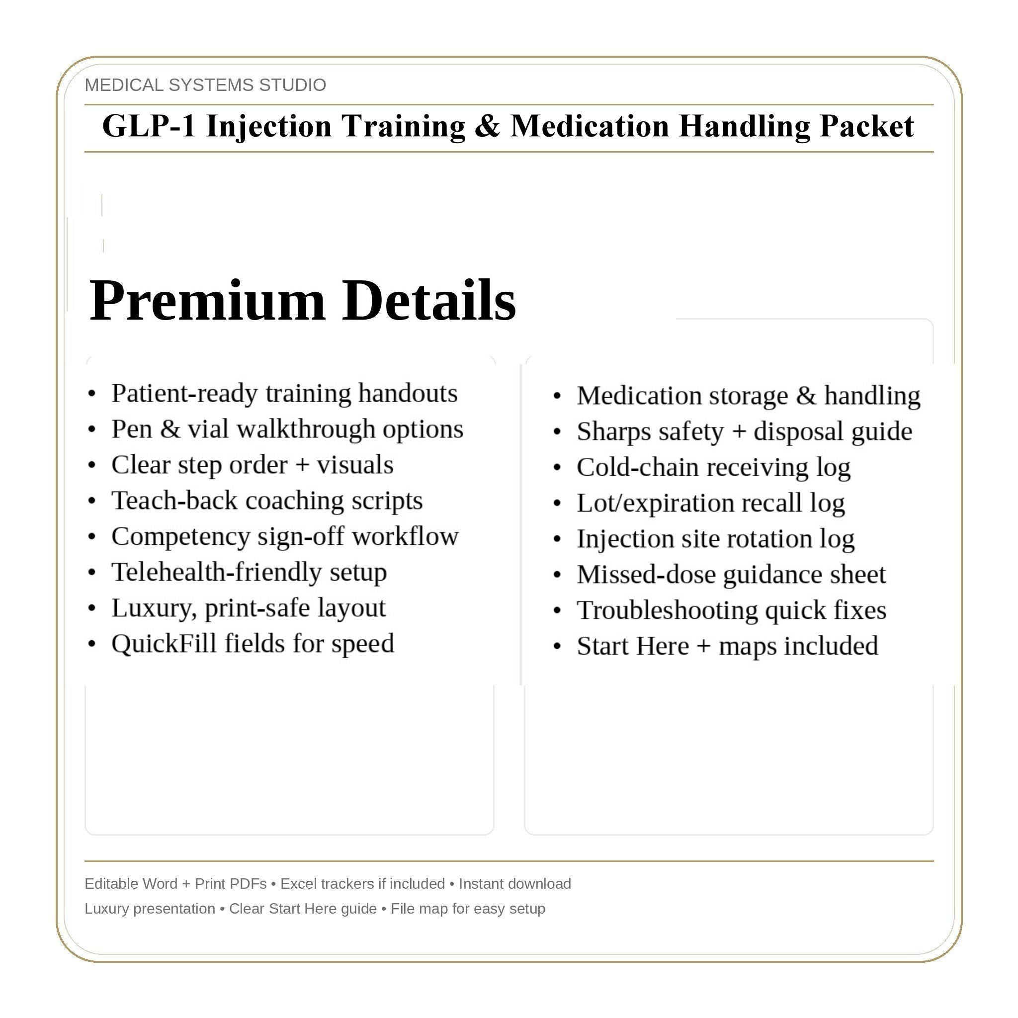 GLP-1 Injection Training & Medication Handling Packet | Semaglutide/Tirzepatide Patient Education (Digital Download)