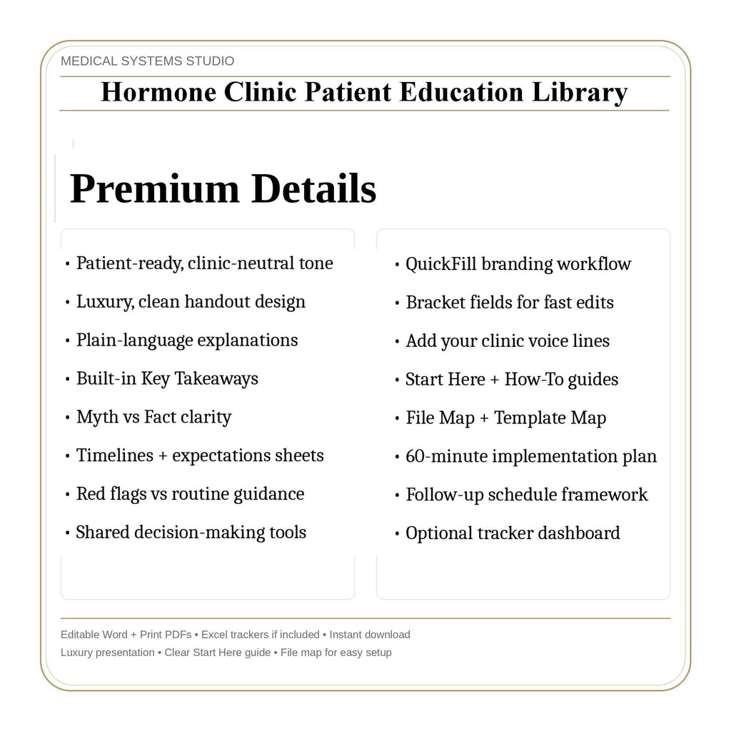 Hormone Clinic Patient Education Library | TRT/HRT/BHRT | FAQs, Clinic Packet, Tracker (Digital Download)
