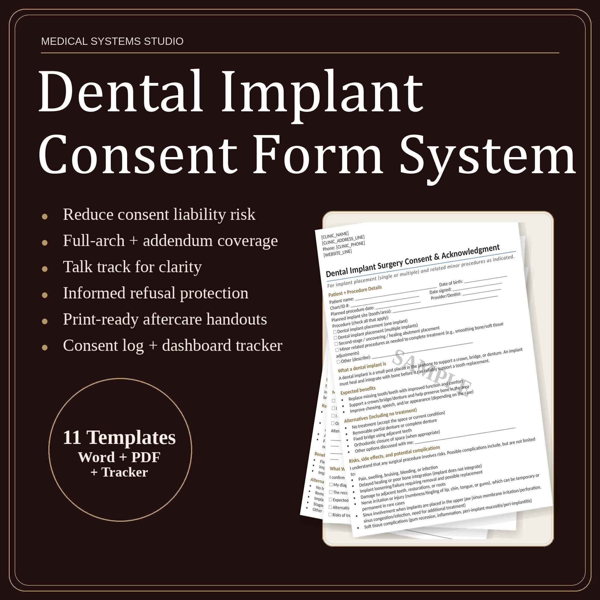 Dental Implant Consent Form System | Customizable Templates (DOCX, PDF, XLSX)