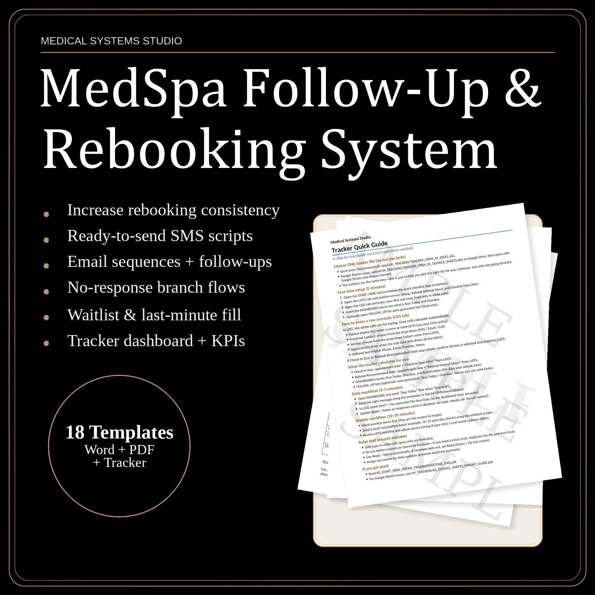 MedSpa Follow-Up and Rebooking Patient Retention System | SMS & Email Templates (Word/PDF/XLSX)