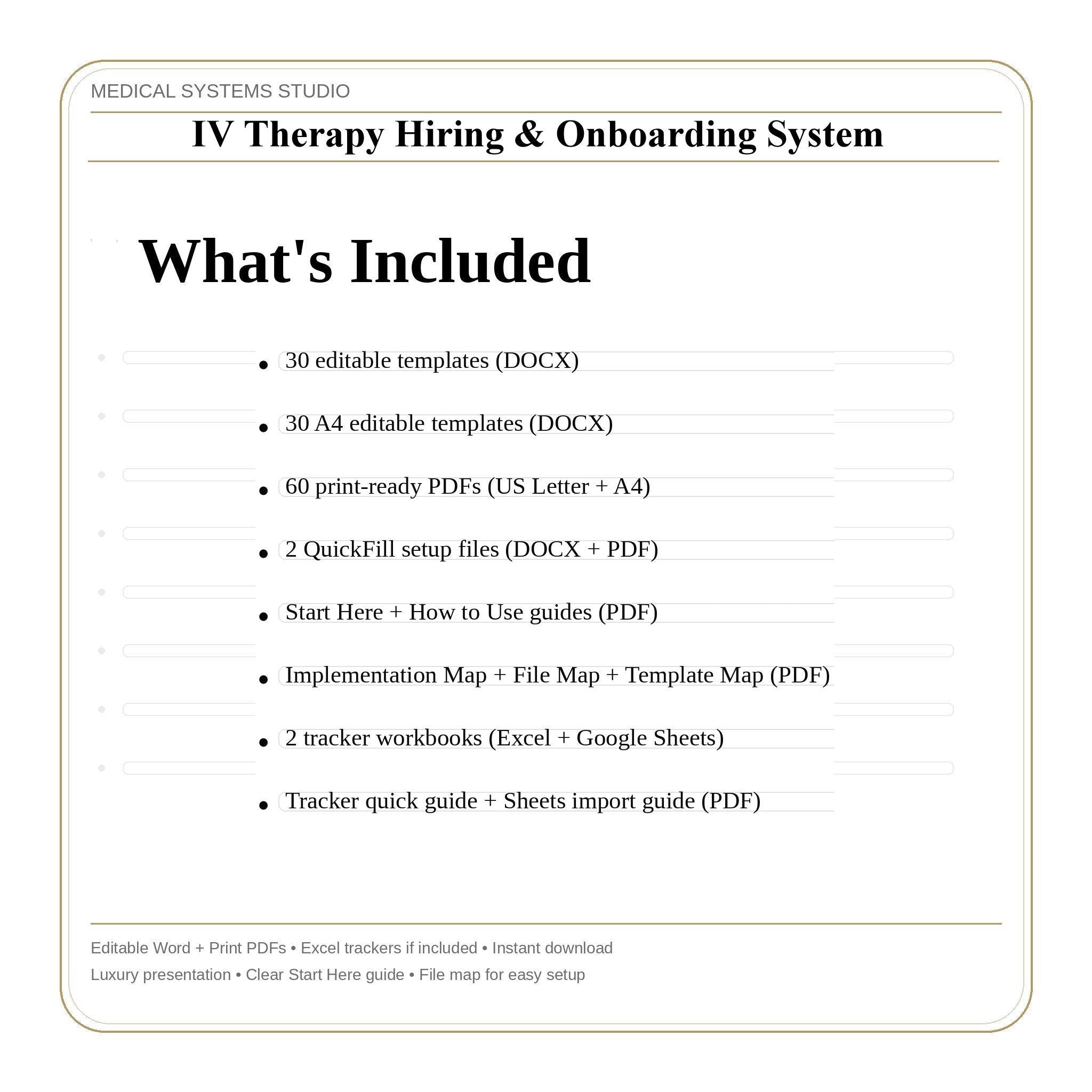 IV Therapy Hiring & Onboarding System | Job Descriptions + Interview Questions + Scorecards + 30-Day Training Plan + Tracker