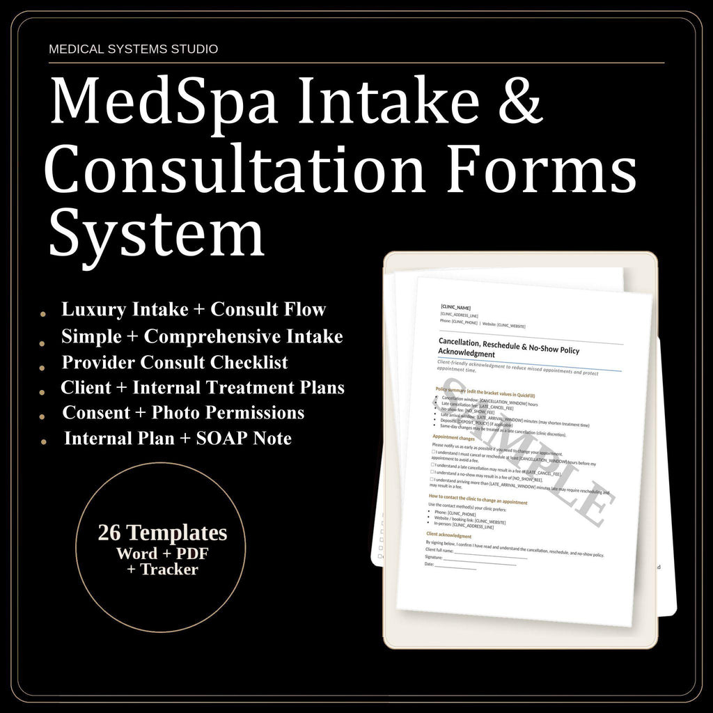 MedSpa Client Intake Forms System | Consultation, Treatment Plan, SOAP Note (Digital Download)