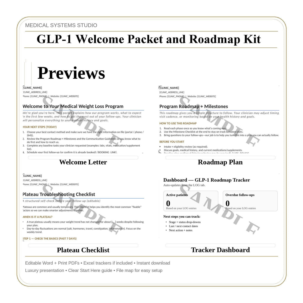 GLP-1 Welcome Packet & Roadmap Kit | Semaglutide/Tirzepatide Patient Onboarding, Expectations, Tracker (Digital Download)