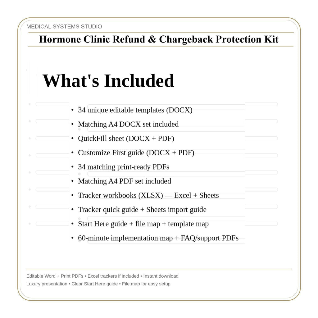 Hormone Clinic Refund & Chargeback Protection Kit | TRT HRT BHRT Policy, Scripts, Billing (Digital Download)