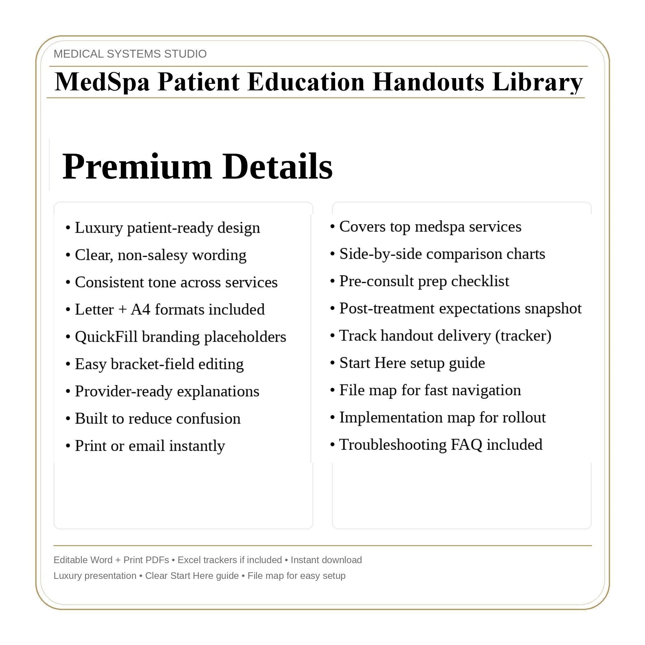 MedSpa Patient Education Library | Tox, Fillers, Laser, Microneedling | FAQs, Prep + Aftercare (Word/PDF/Tracker)