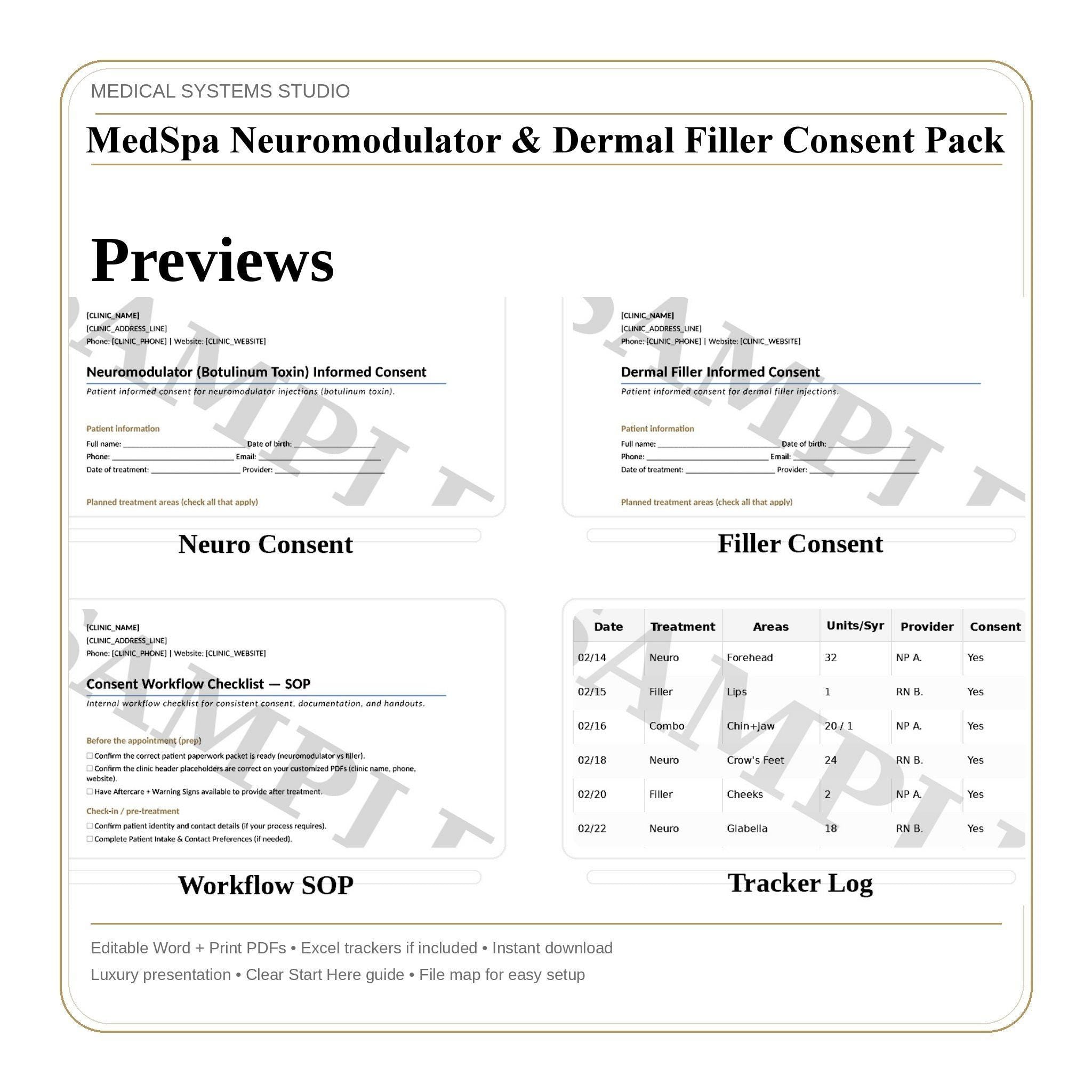 MedSpa Injectables Consent Forms | Botox, Dermal Filler (Digital Download)