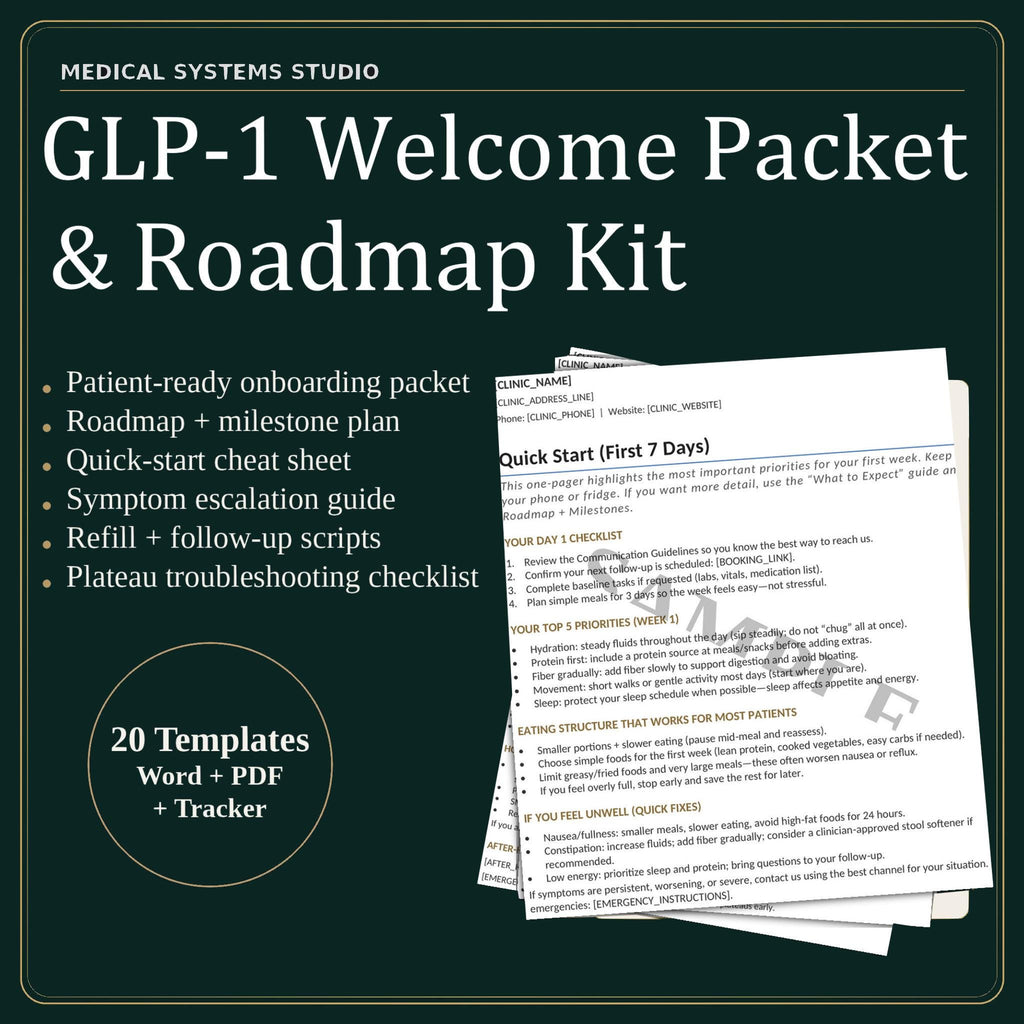GLP-1 Welcome Packet & Roadmap Kit | Semaglutide/Tirzepatide Patient Onboarding, Expectations, Tracker (Digital Download)