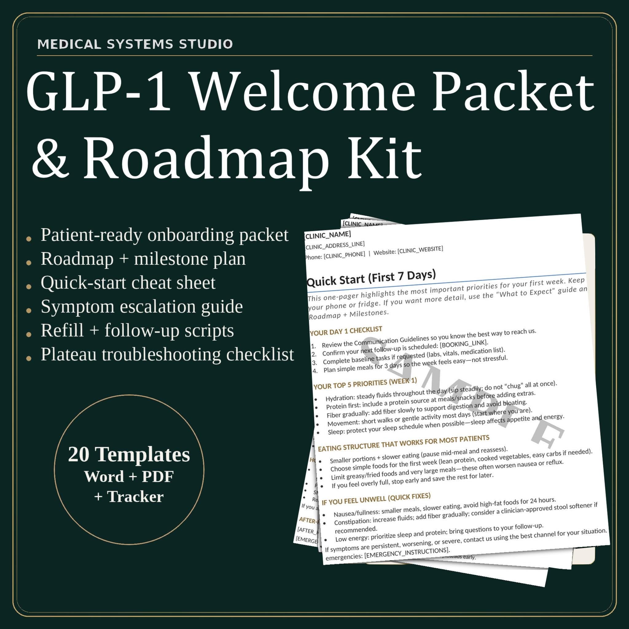 GLP-1 Welcome Packet & Roadmap Kit | Semaglutide/Tirzepatide Patient Onboarding, Expectations, Tracker (Digital Download)
