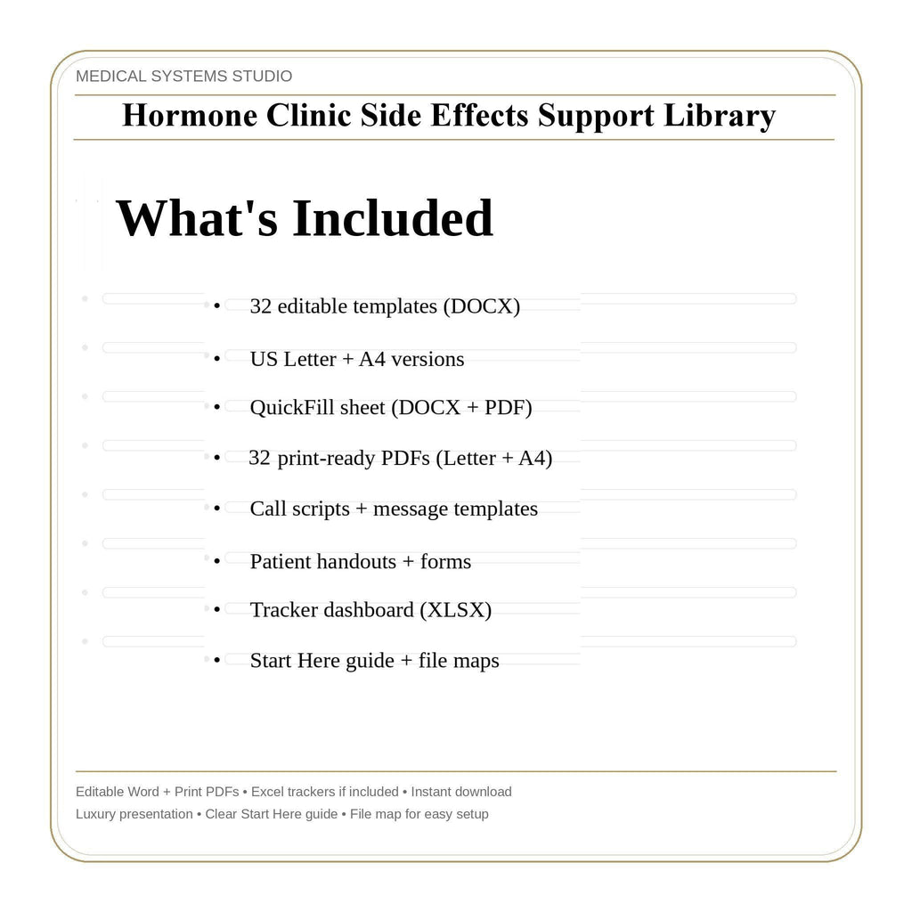 Hormone Clinic Side Effects Support Library | TRT HRT BHRT Workflow Guides (Digital Download)