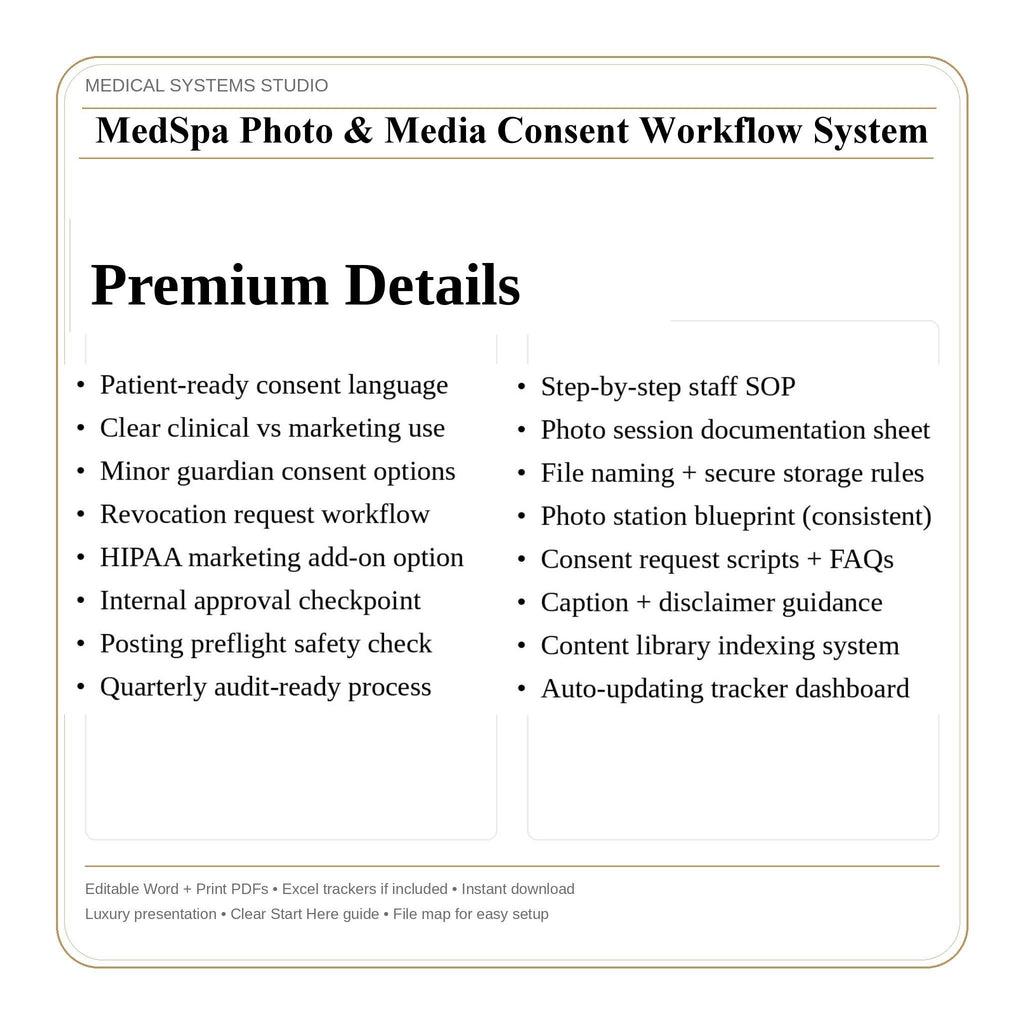 MedSpa Photo & Media Consent Form | Clinic Workflow System (Digital Download)
