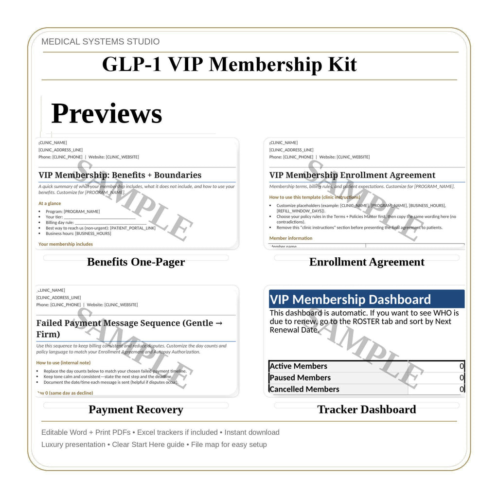 GLP-1 VIP Membership Kit | Enrollment, Autopay, Renewal Scripts (Word, PDF, Tracker)
