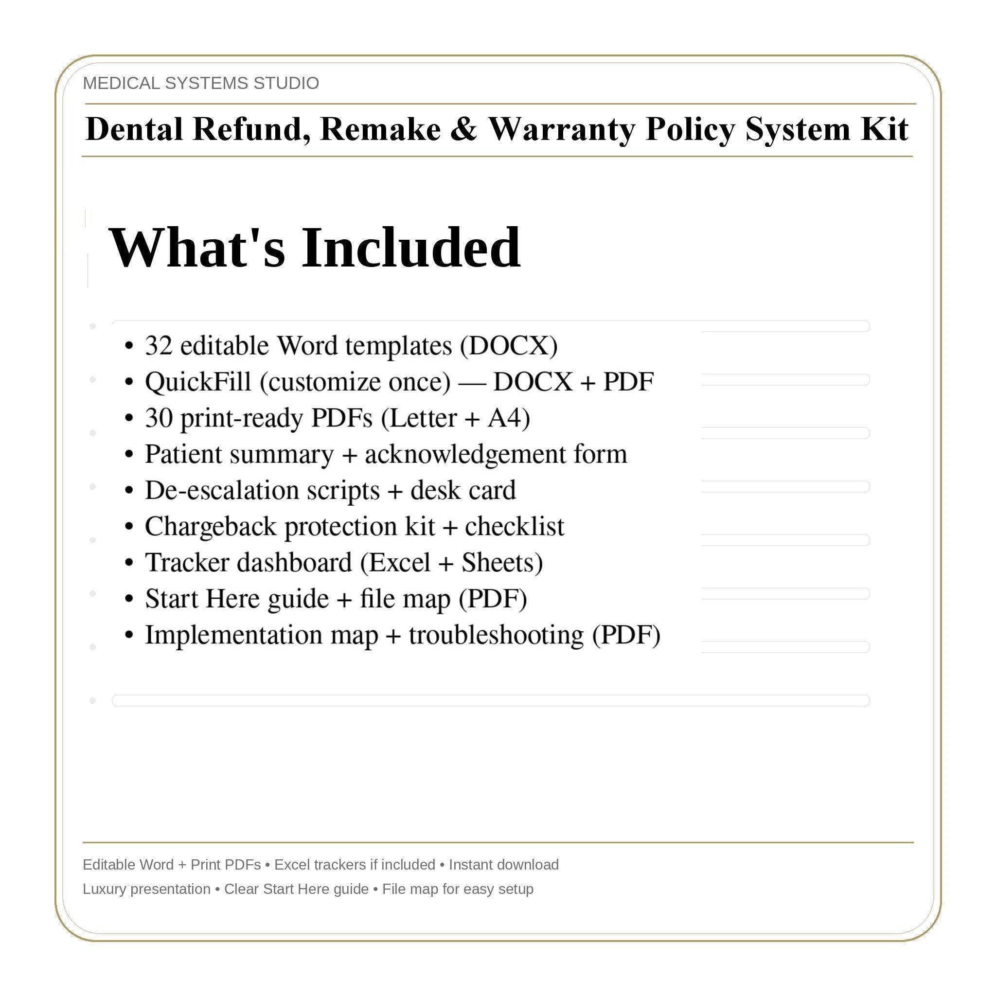Dental Refund Policy System, Remake Warranty, Chargeback Scripts Word/PDF/Tracker (Digital Download)