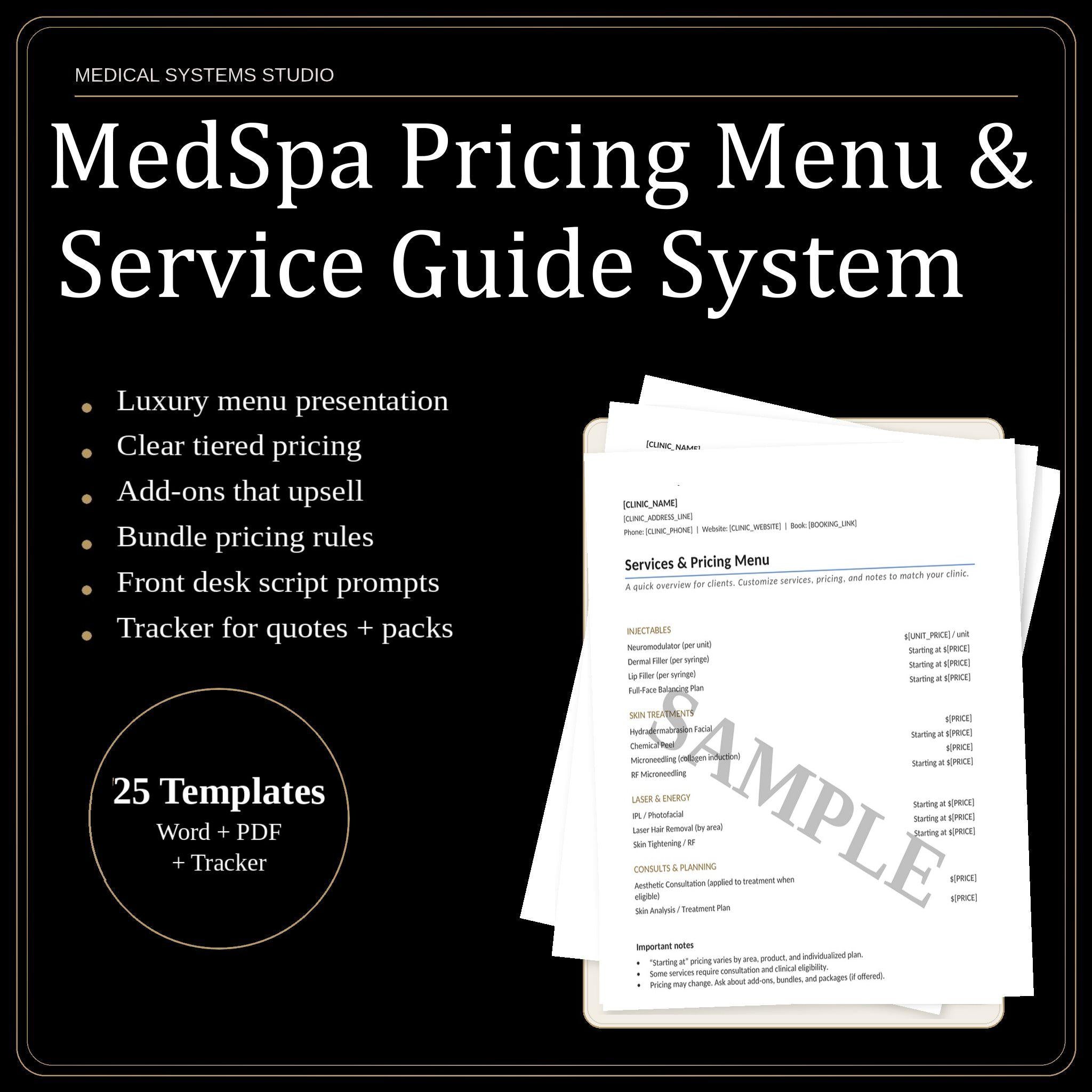 MedSpa Pricing Menu & Service Guide | Clinic Templates (Word, PDF, Excel)