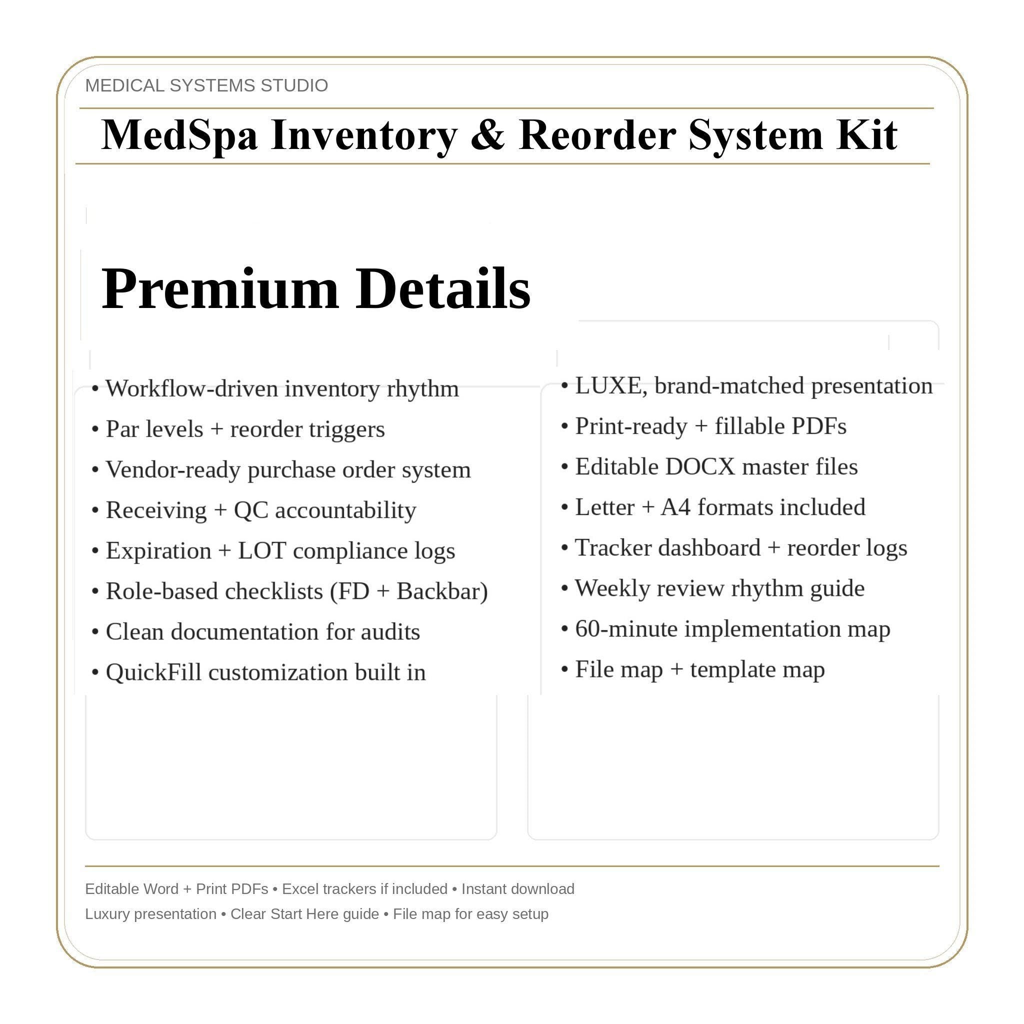 MedSpa Inventory System | Excel Tracker, Reorder Calculator (Digital Download)