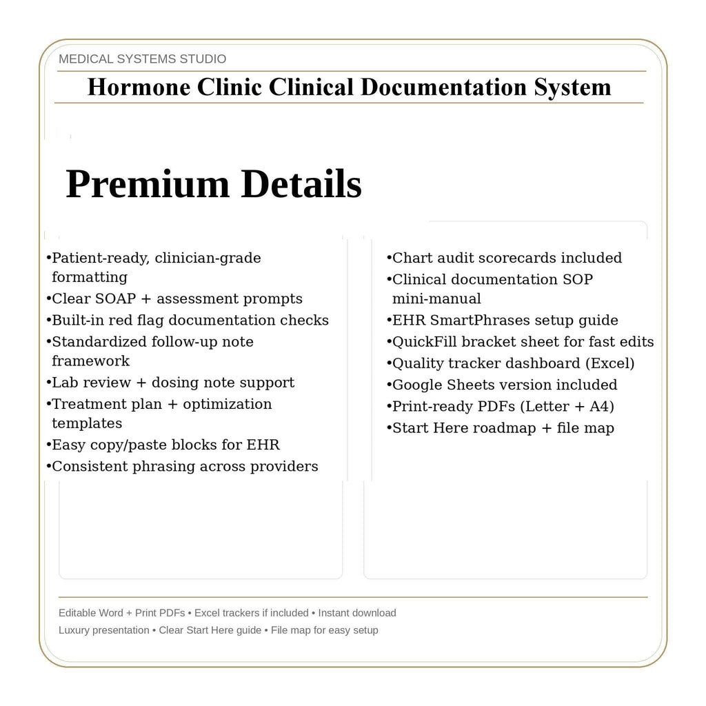 Hormone Clinic Documentation System | TRT HRT BHRT Soap Notes (Digital Download)