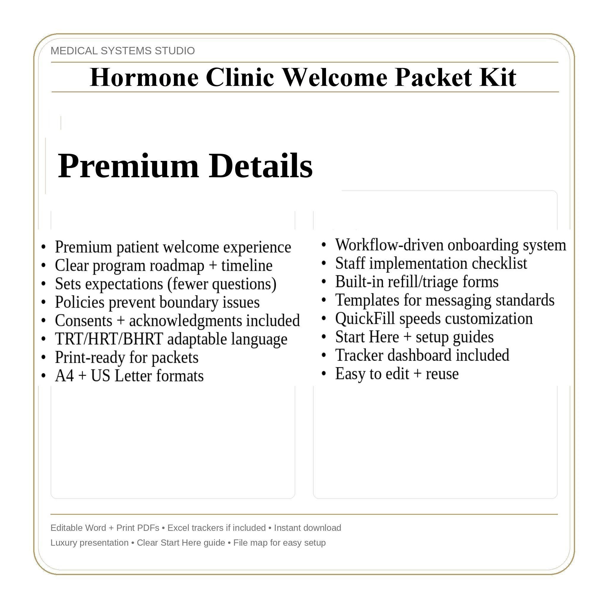 Hormone Clinic Welcome Packet Kit | TRT HRT BHRT Program Roadmap, Policies (Word/PDF/Tracker)