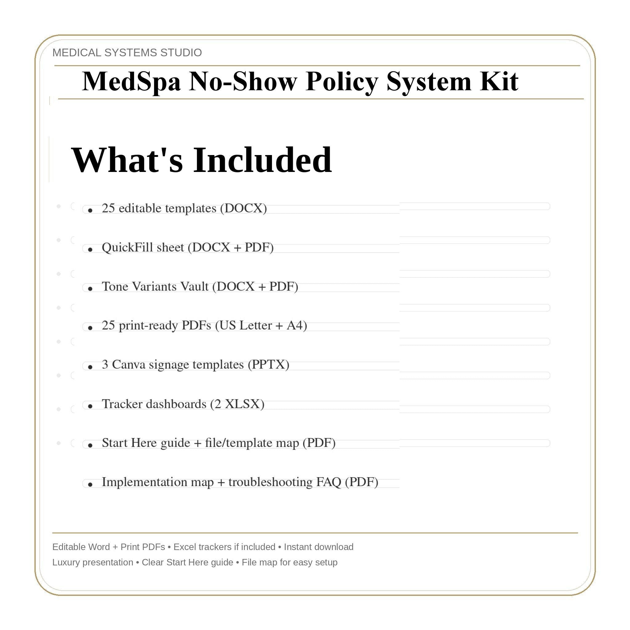 MedSpa No-Show Policy Kit | Clinic Forms, Email Templates, Canva Signs (Digital Download)