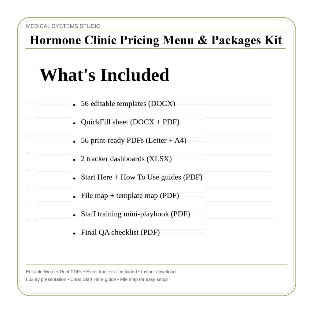 Hormone Clinic Pricing Menu & Packages Kit | TRT HRT BHRT Tier Builder (Digital Download)