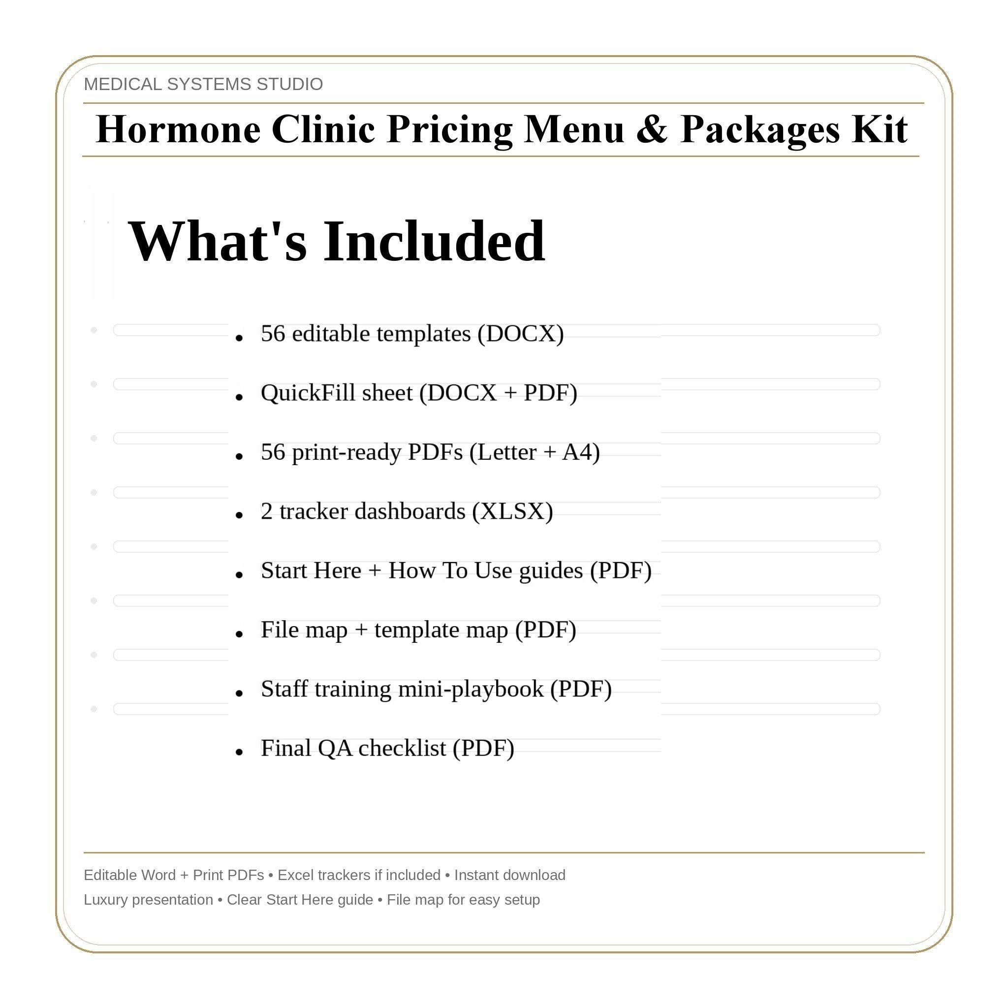 Hormone Clinic Pricing Menu & Packages Kit | TRT HRT BHRT Tier Builder (Digital Download)