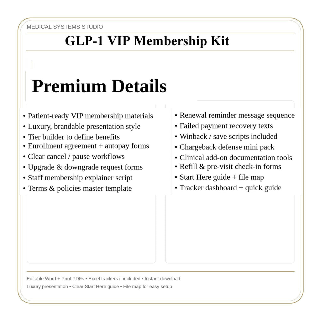GLP-1 VIP Membership Kit | Enrollment, Autopay, Renewal Scripts (Word, PDF, Tracker)