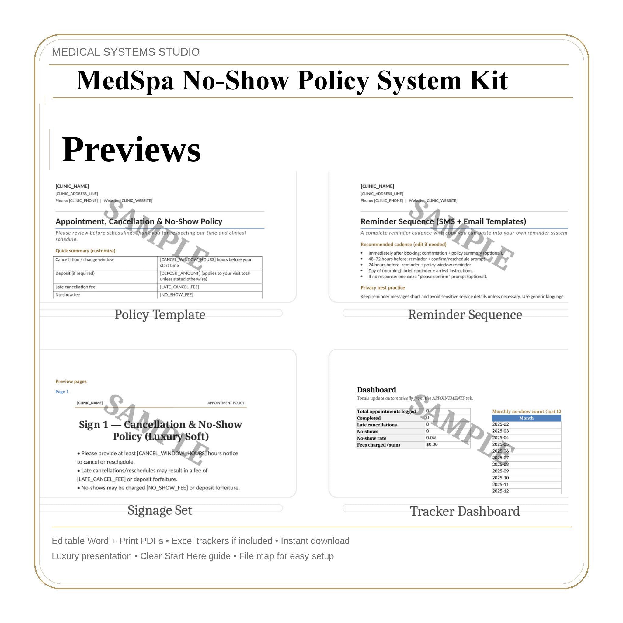 MedSpa No-Show Policy Kit | Clinic Forms, Email Templates, Canva Signs (Digital Download)