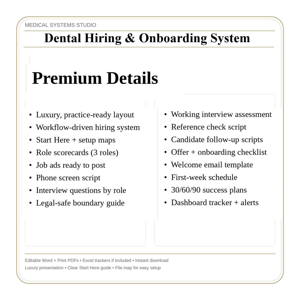 Dental Hiring & Onboarding System | Interview Scorecards + Tracker (Digital Download)