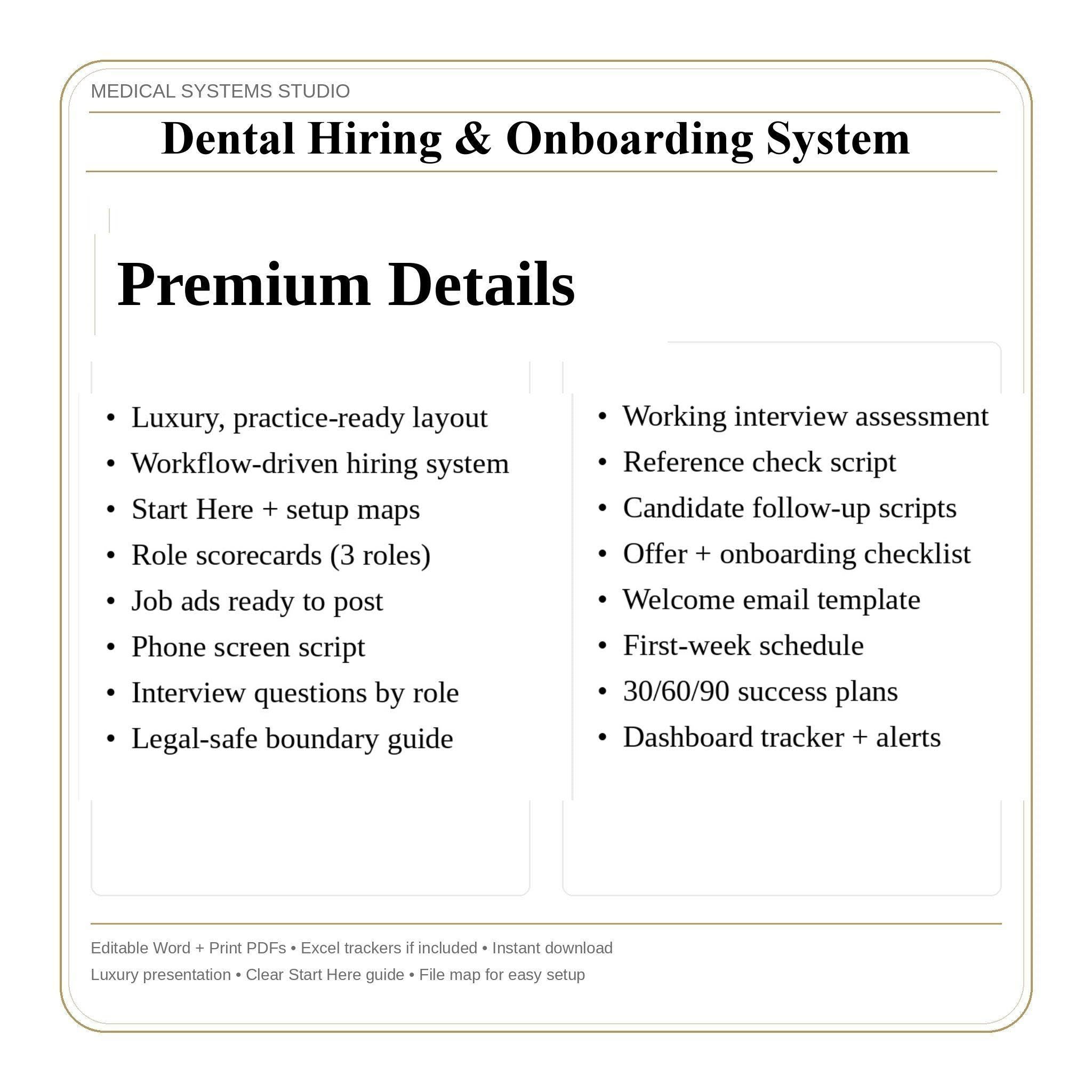 Dental Hiring & Onboarding System | Interview Scorecards + Tracker (Digital Download)