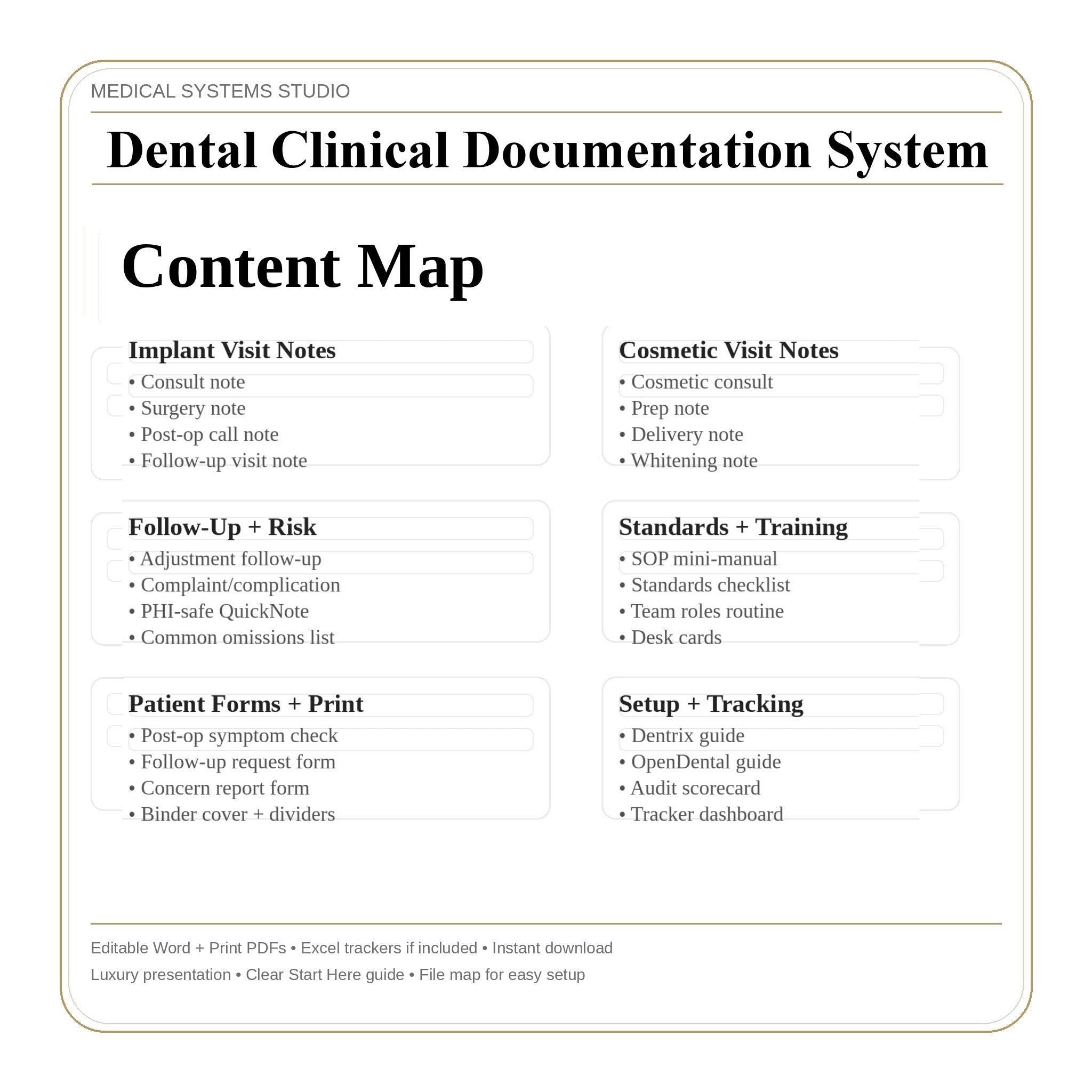 Dental Clinical Documentation System | Implant & Cosmetic Templates (Digital Download)