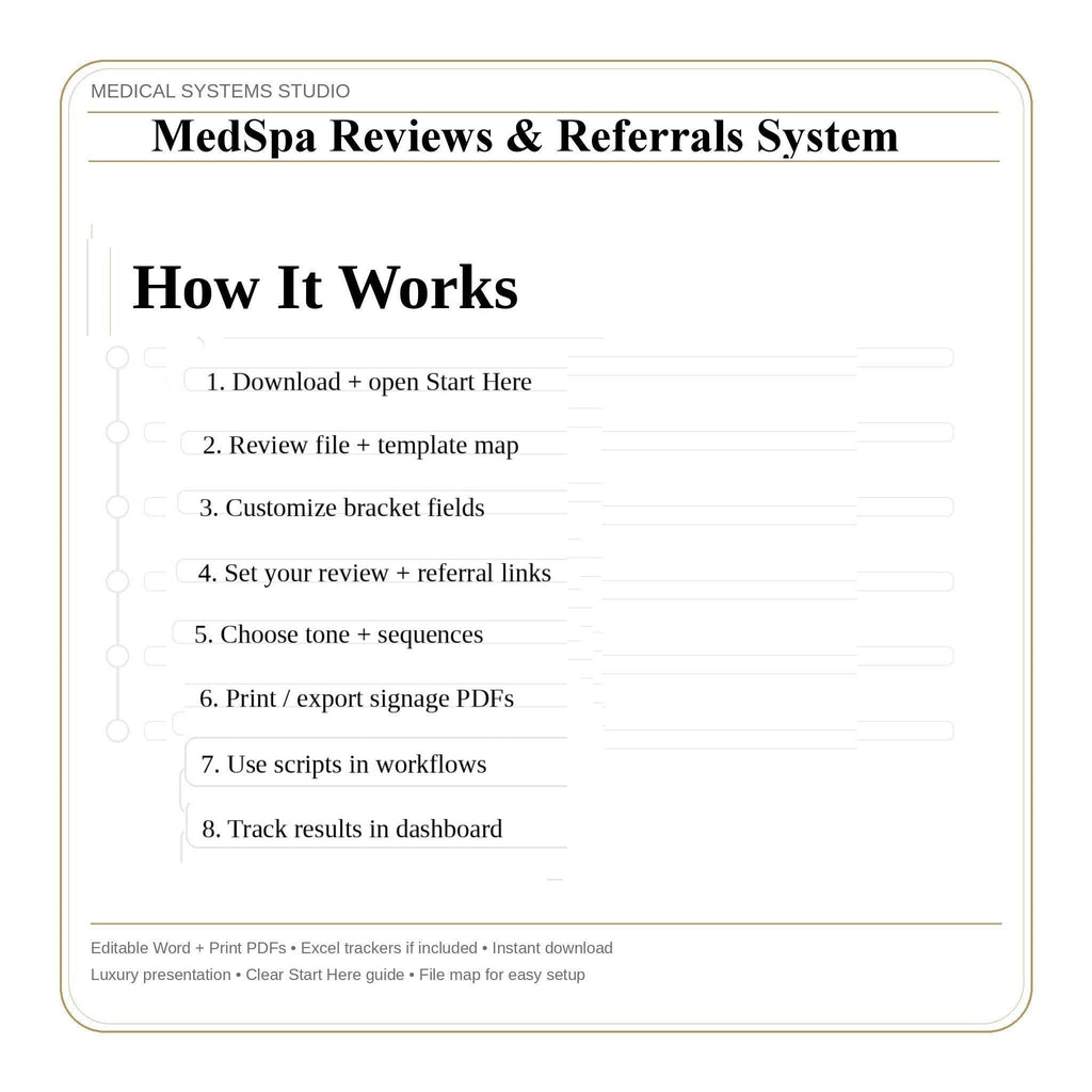 MedSpa Reviews & Referrals System | QR Code Signage, SMS Scripts (Word, PDF, Excel) (Digital Download)